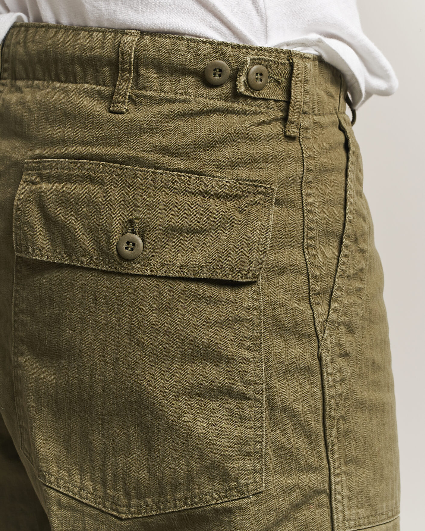 Heren | Broeken | orSlow | Vintage Fit Herringbone Fatigue Pants Army Green