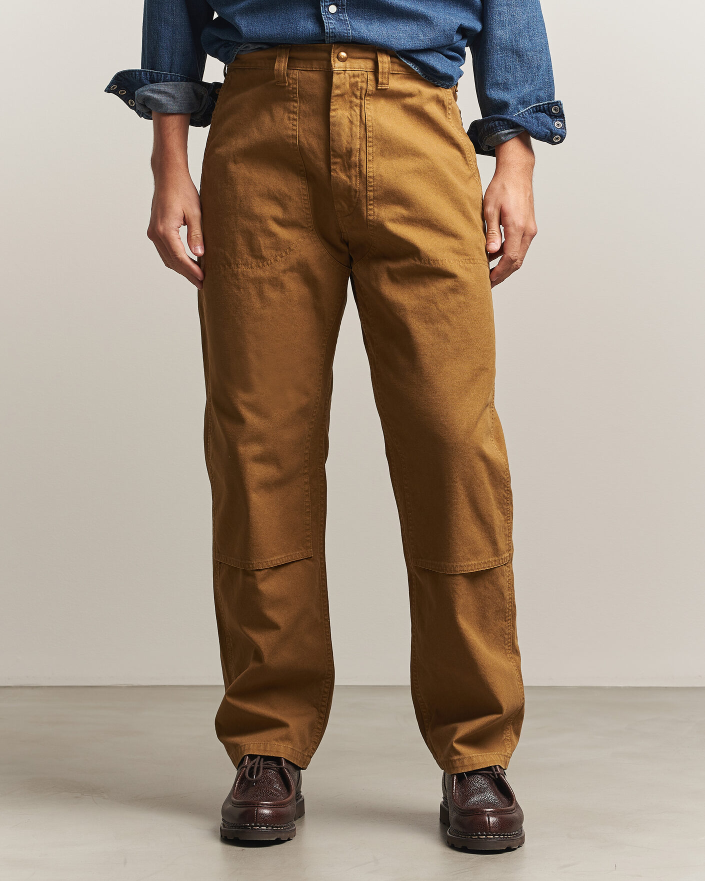 Heren | Broeken | orSlow | Double Knee Work Trousers Brown
