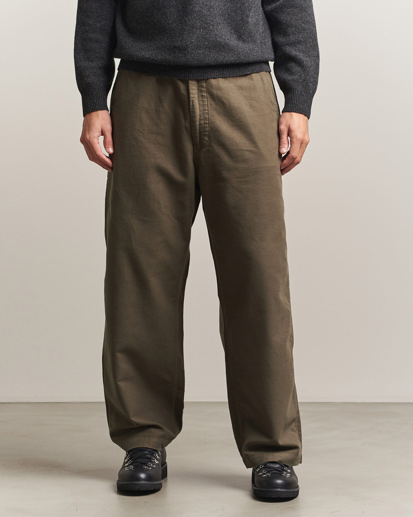 Heren | Broeken | orSlow | Wide Fit New Yorker Brushed Trousers Moss Gray