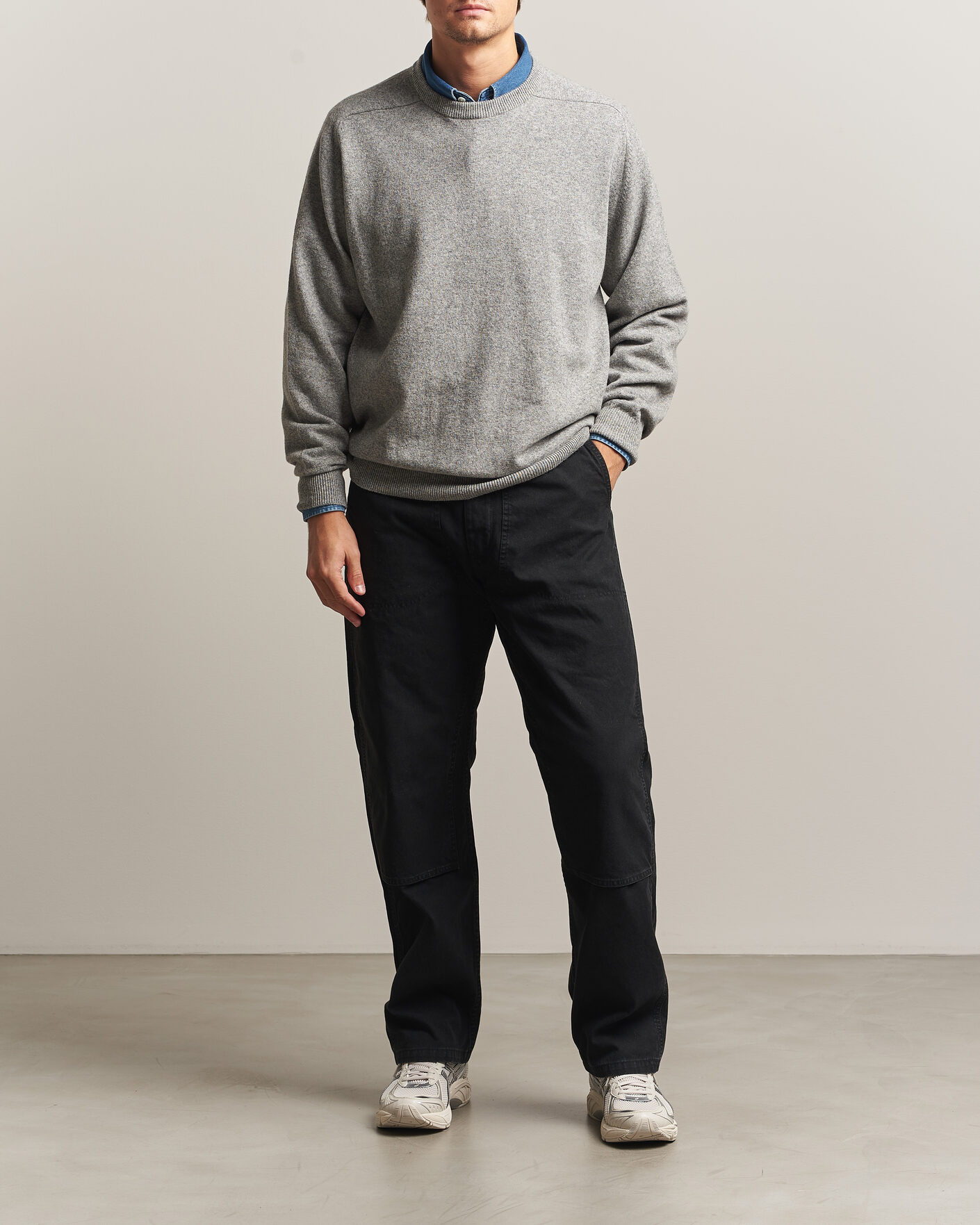Heren | Truien | orSlow | Simple Crew Neck Sweater Light Grey