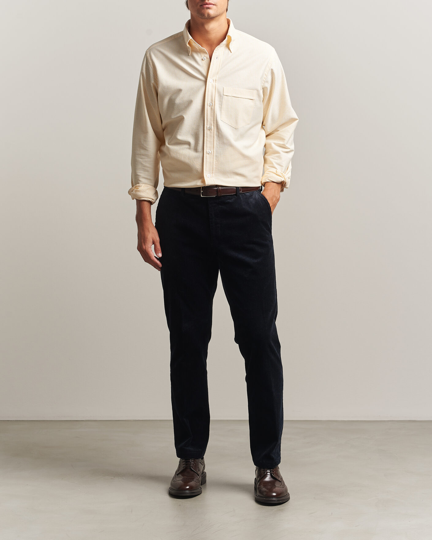 Heren | Overhemden | Drake's | Striped Button Down Oxford Shirt Yellow