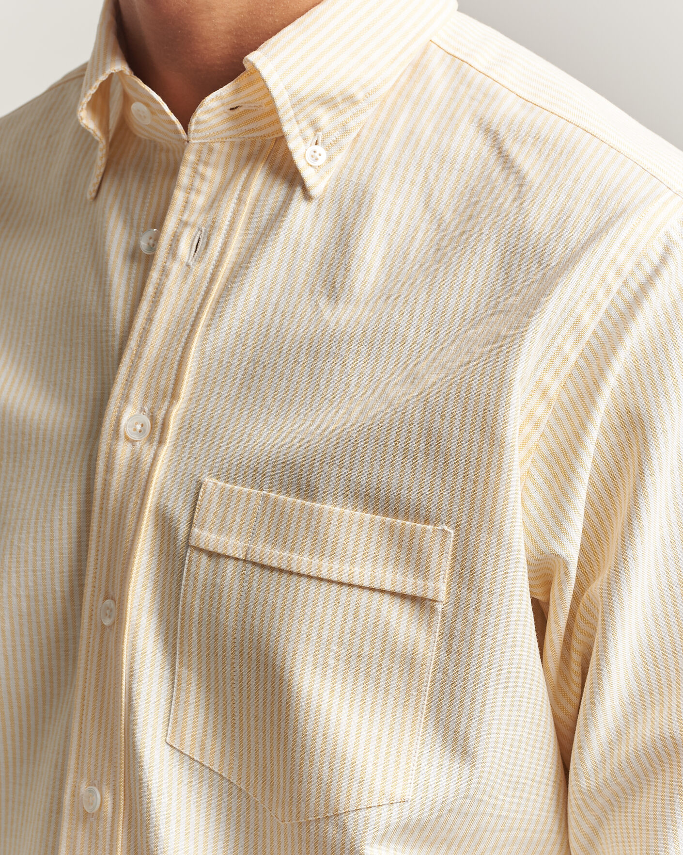 Heren | Overhemden | Drake's | Striped Button Down Oxford Shirt Yellow