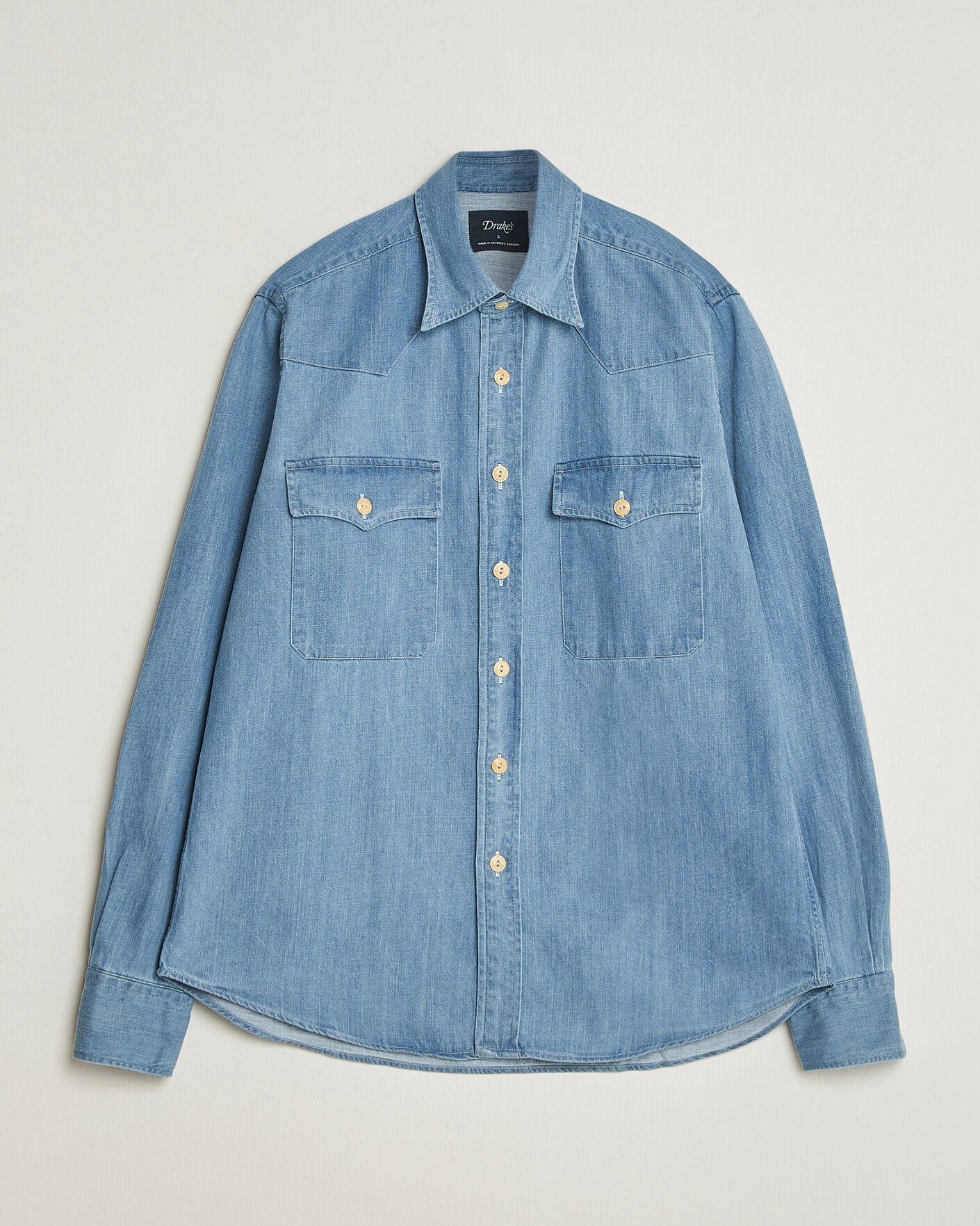 Heren | Overhemden | Drake's | Denim Western Shirt Bleached Blue
