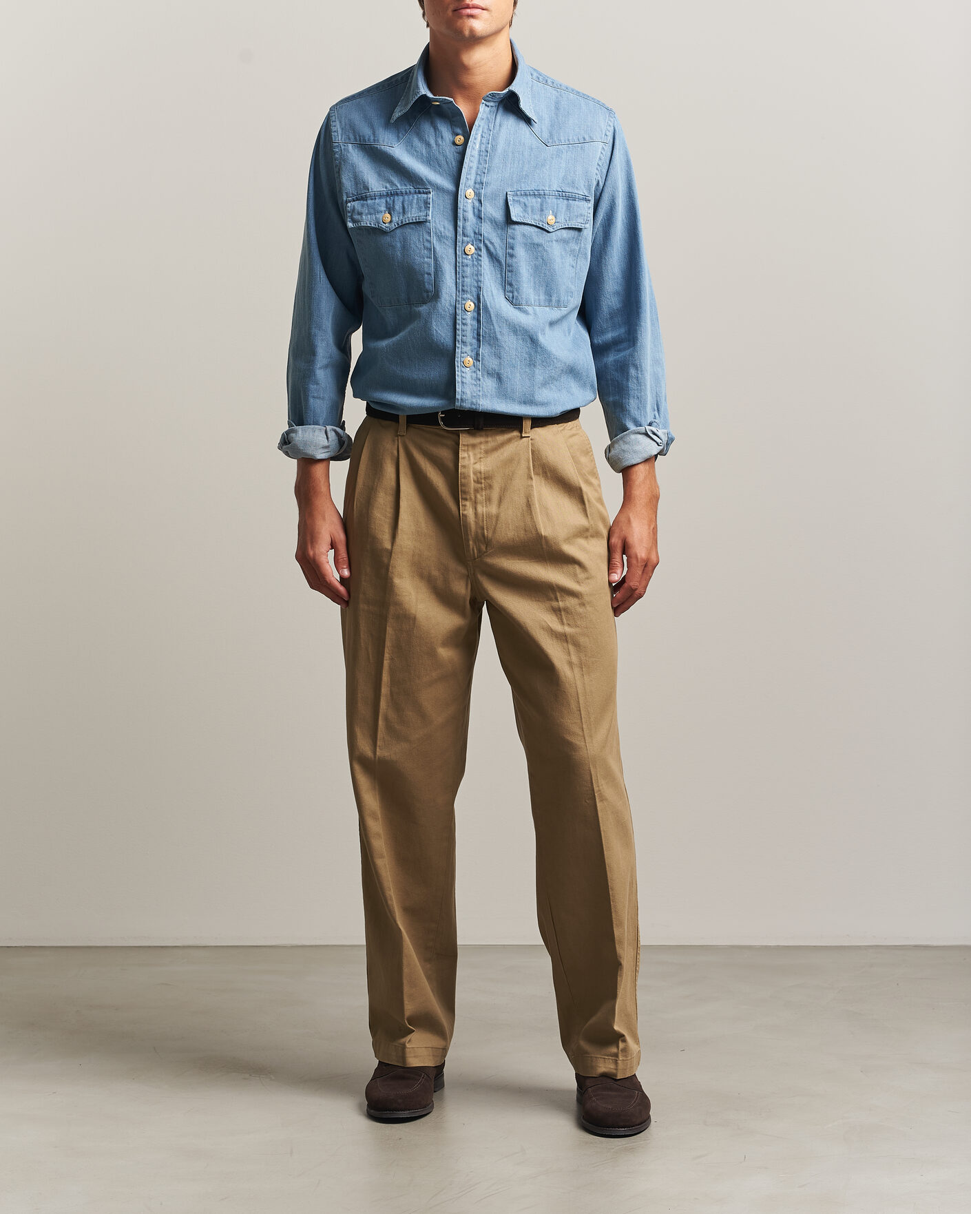 Heren | Overhemden | Drake's | Denim Western Shirt Bleached Blue