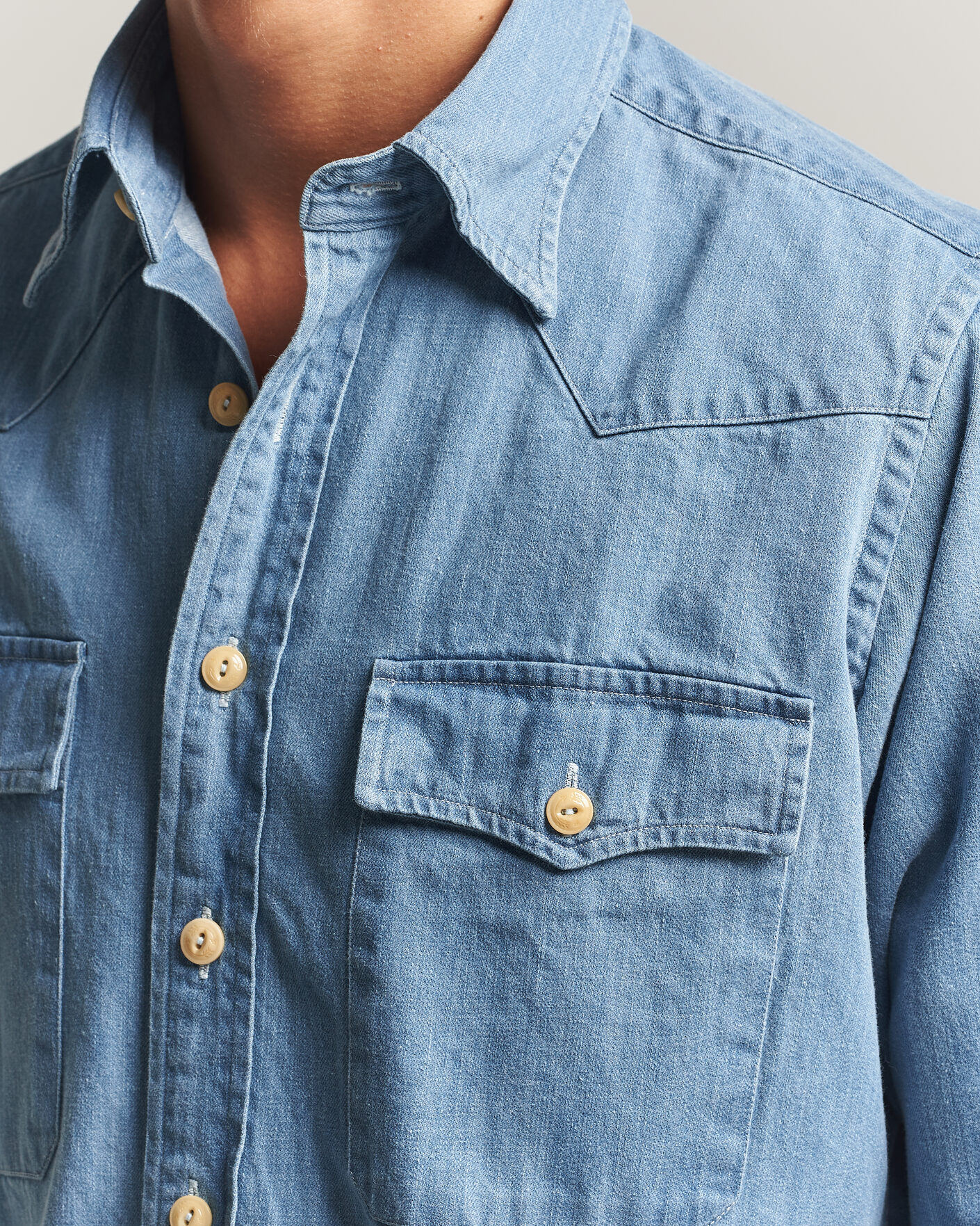 Heren | Overhemden | Drake's | Denim Western Shirt Bleached Blue
