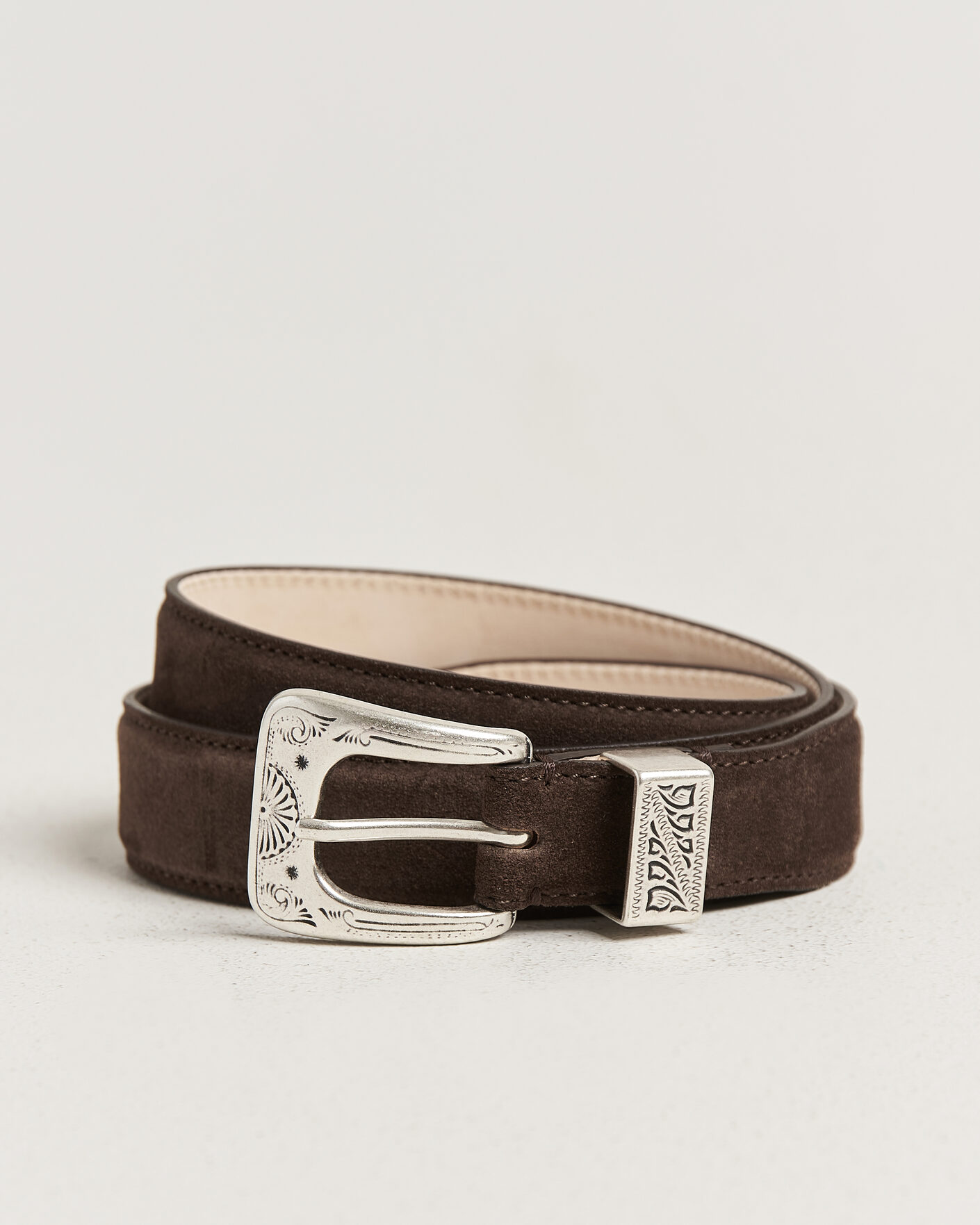 Heren | Riemen | Drake's | Suede Western Belt Dark Brown
