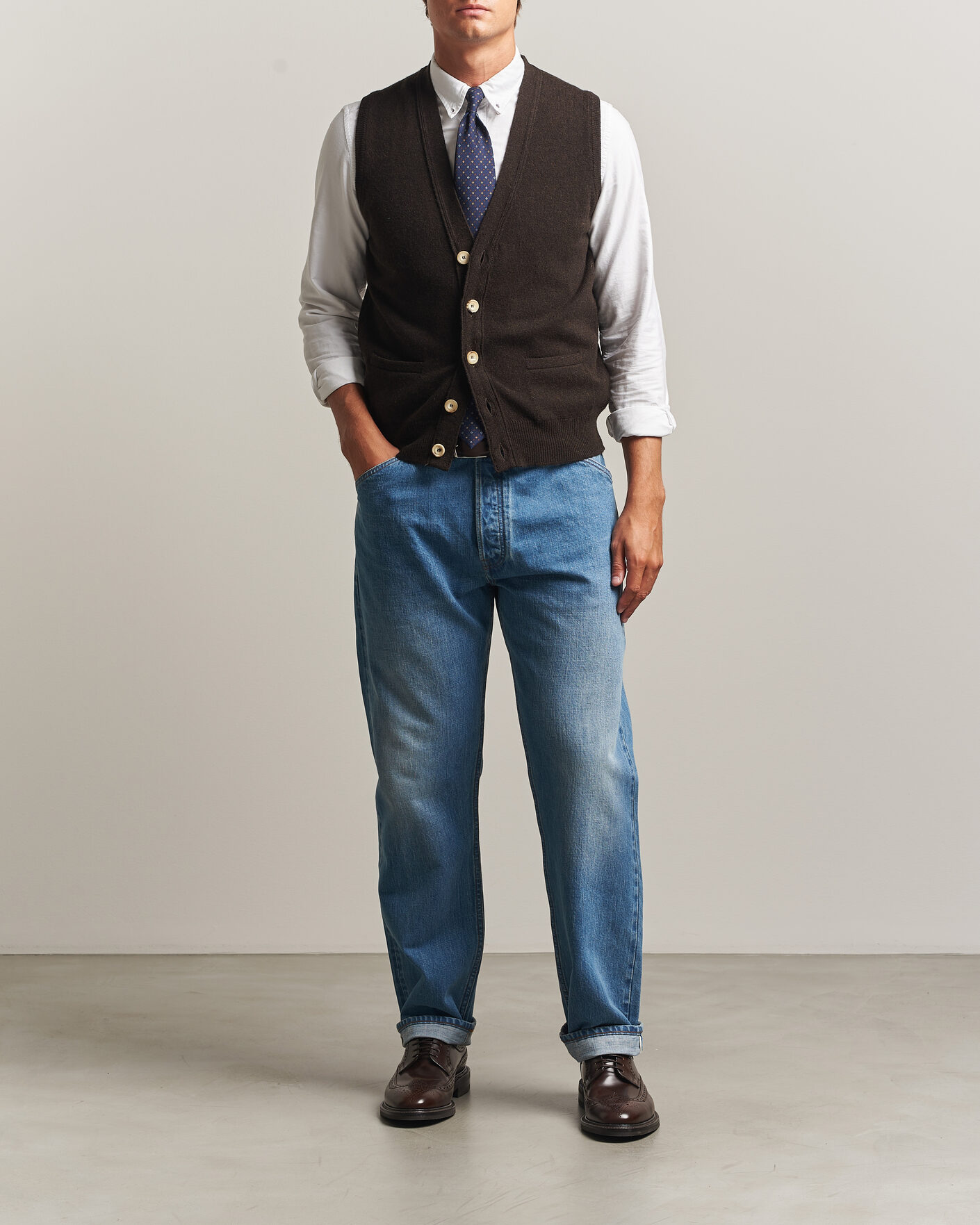 Heren | Jeans | Drake's | 5-Pocket Japanese Selvedge Denim Stone Wash