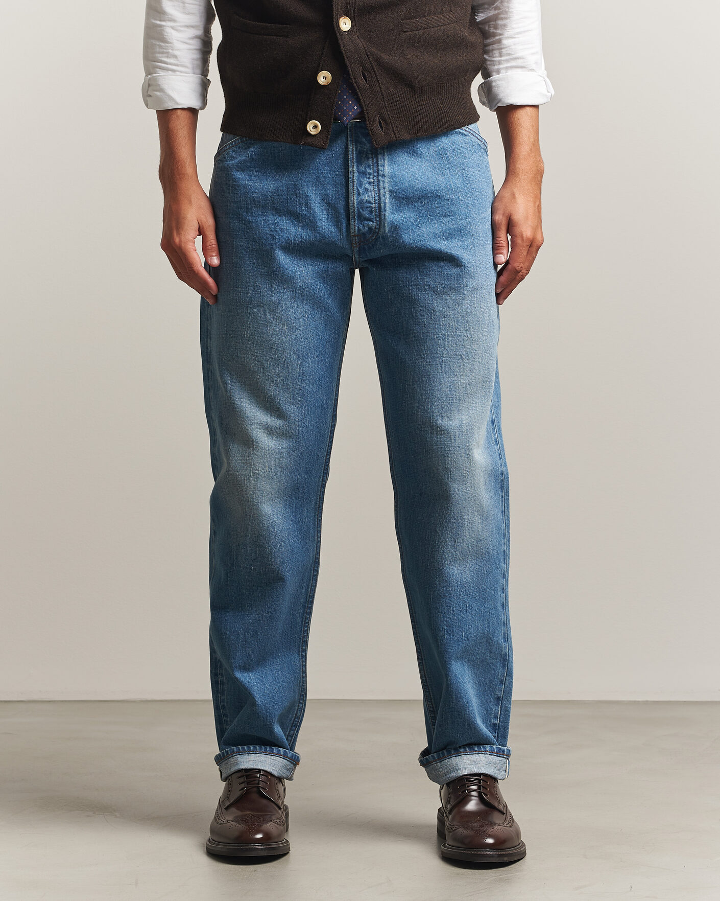 Heren | Jeans | Drake's | 5-Pocket Japanese Selvedge Denim Stone Wash