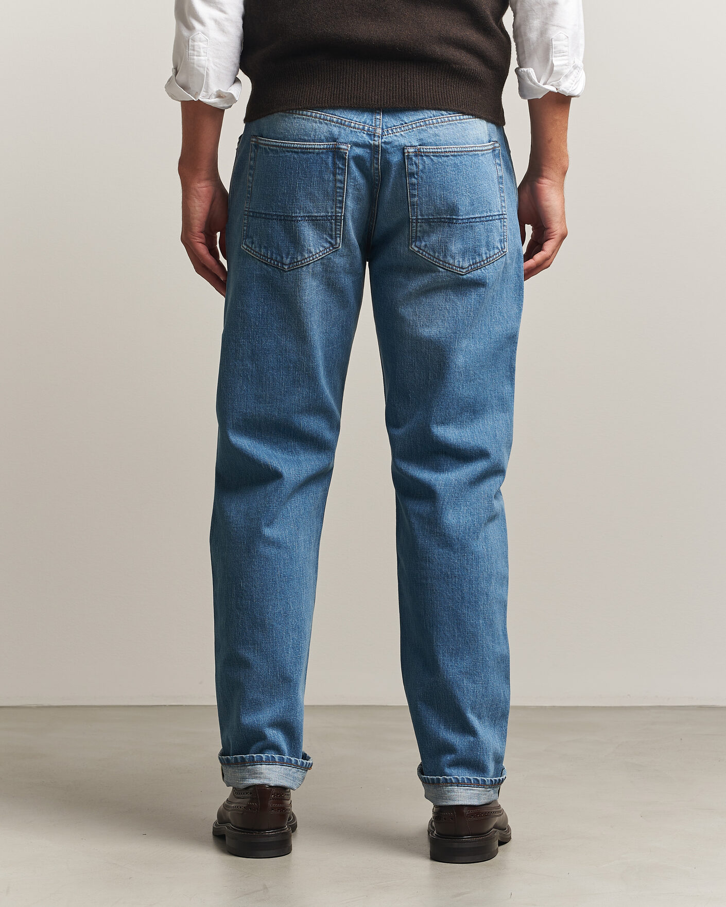 Heren | Jeans | Drake's | 5-Pocket Japanese Selvedge Denim Stone Wash