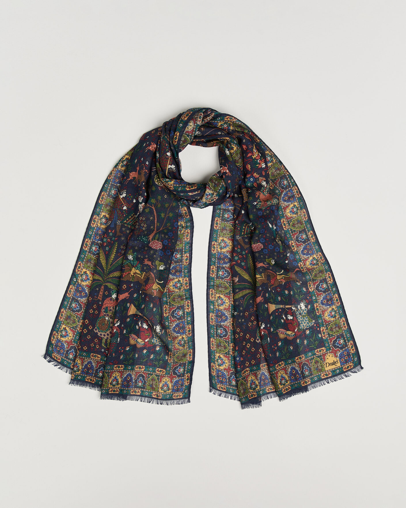 Heren | Sjaals | Drake's | Mughal Garden Wool/Silk Scarf Navy