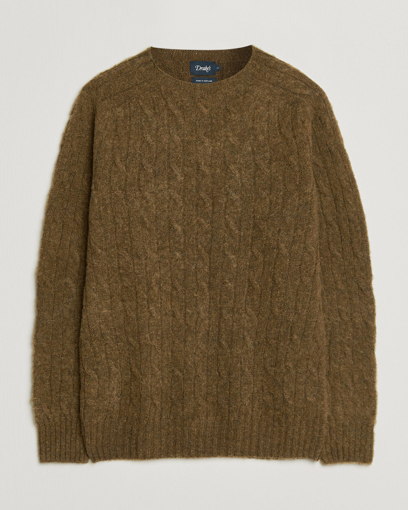Heren | Truien | Drake's | Brushed Shetland Cable Crew Moorland Olive
