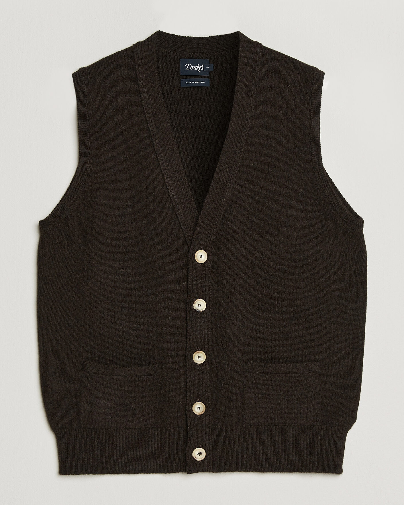 Heren | Truien | Drake's | Lambswool Vest Cardigan Dark Brown