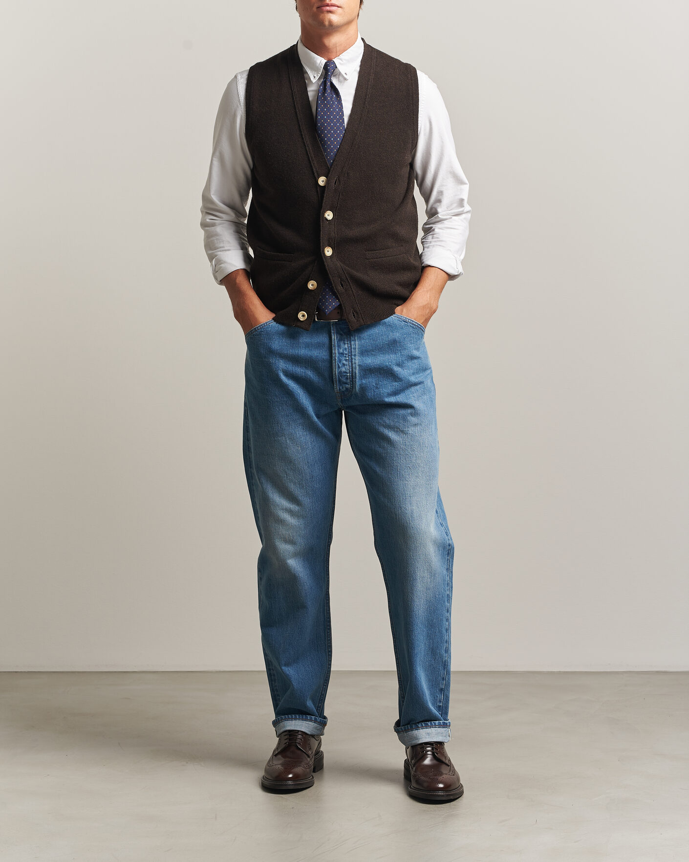 Heren | Truien | Drake's | Lambswool Vest Cardigan Dark Brown