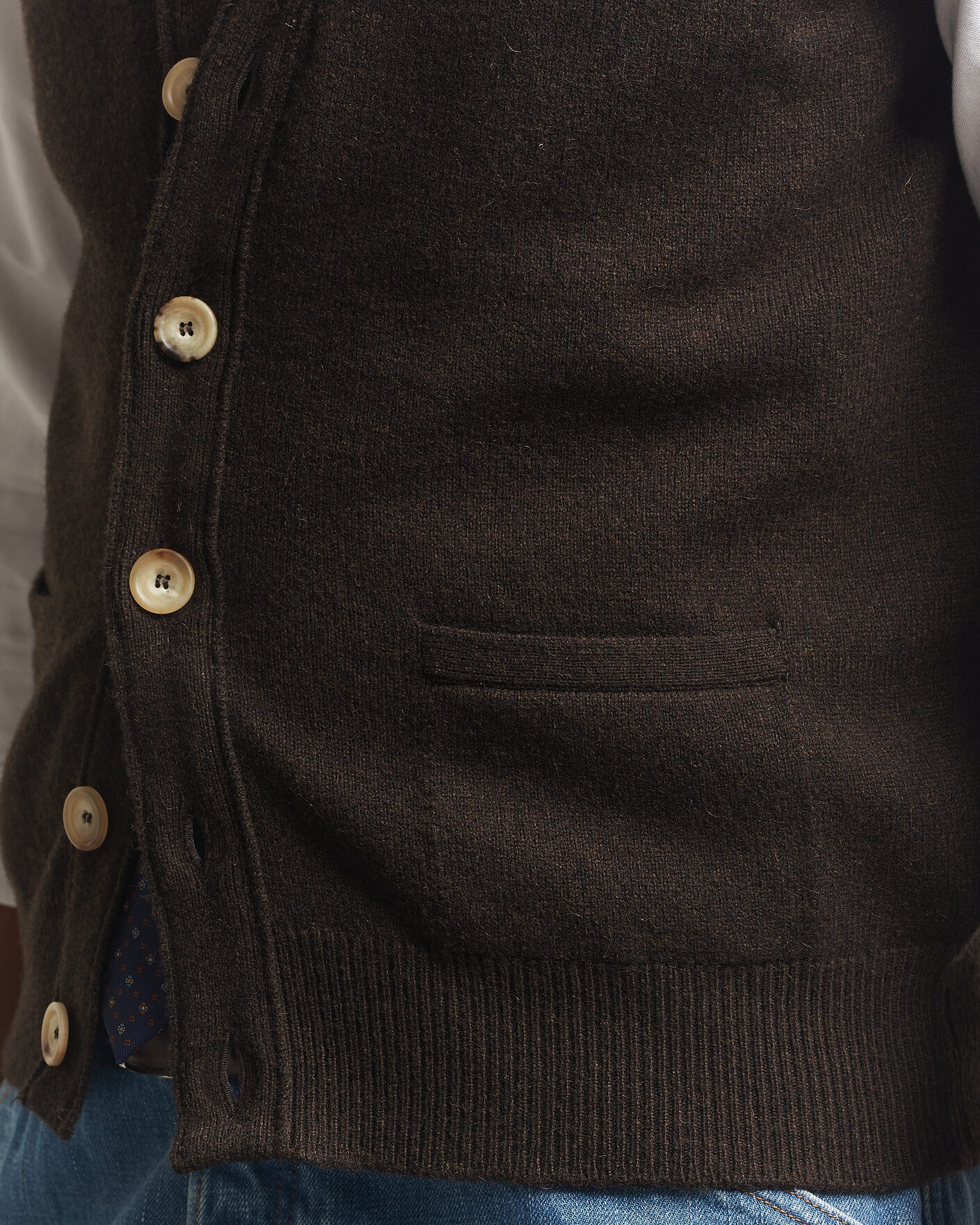 Heren | Truien | Drake's | Lambswool Vest Cardigan Dark Brown