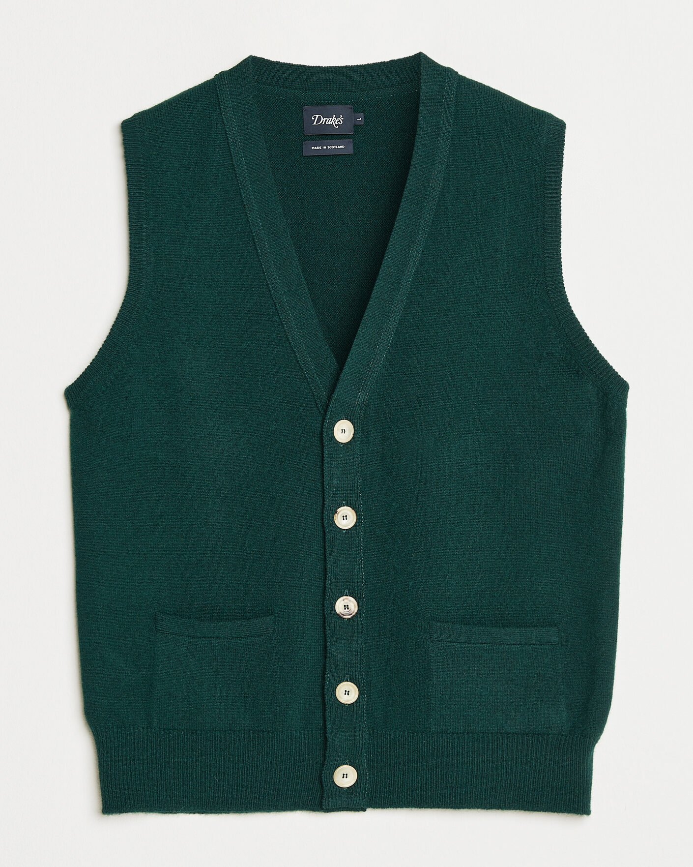 Heren | Truien | Drake's | Lambswool Vest Cardigan Green