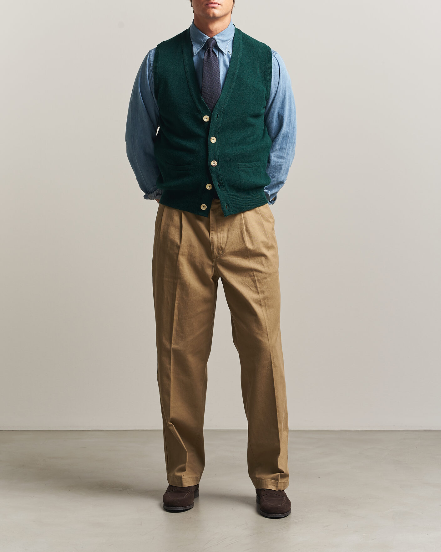 Heren | Truien | Drake's | Lambswool Vest Cardigan Green