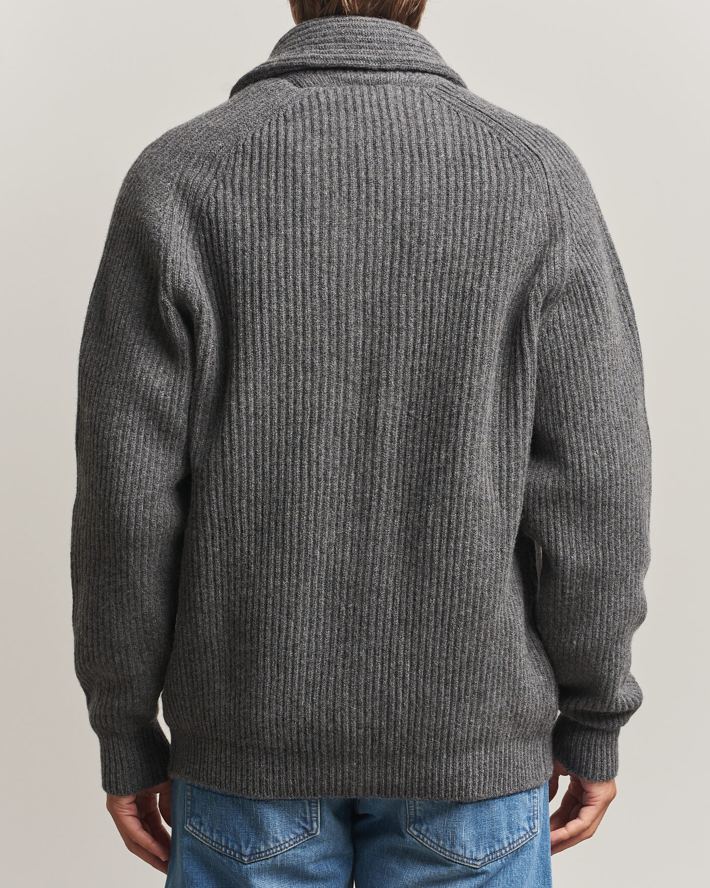 Heren | Truien | Drake's | Lambswool Shawl Collar Rib Cardigan Grey