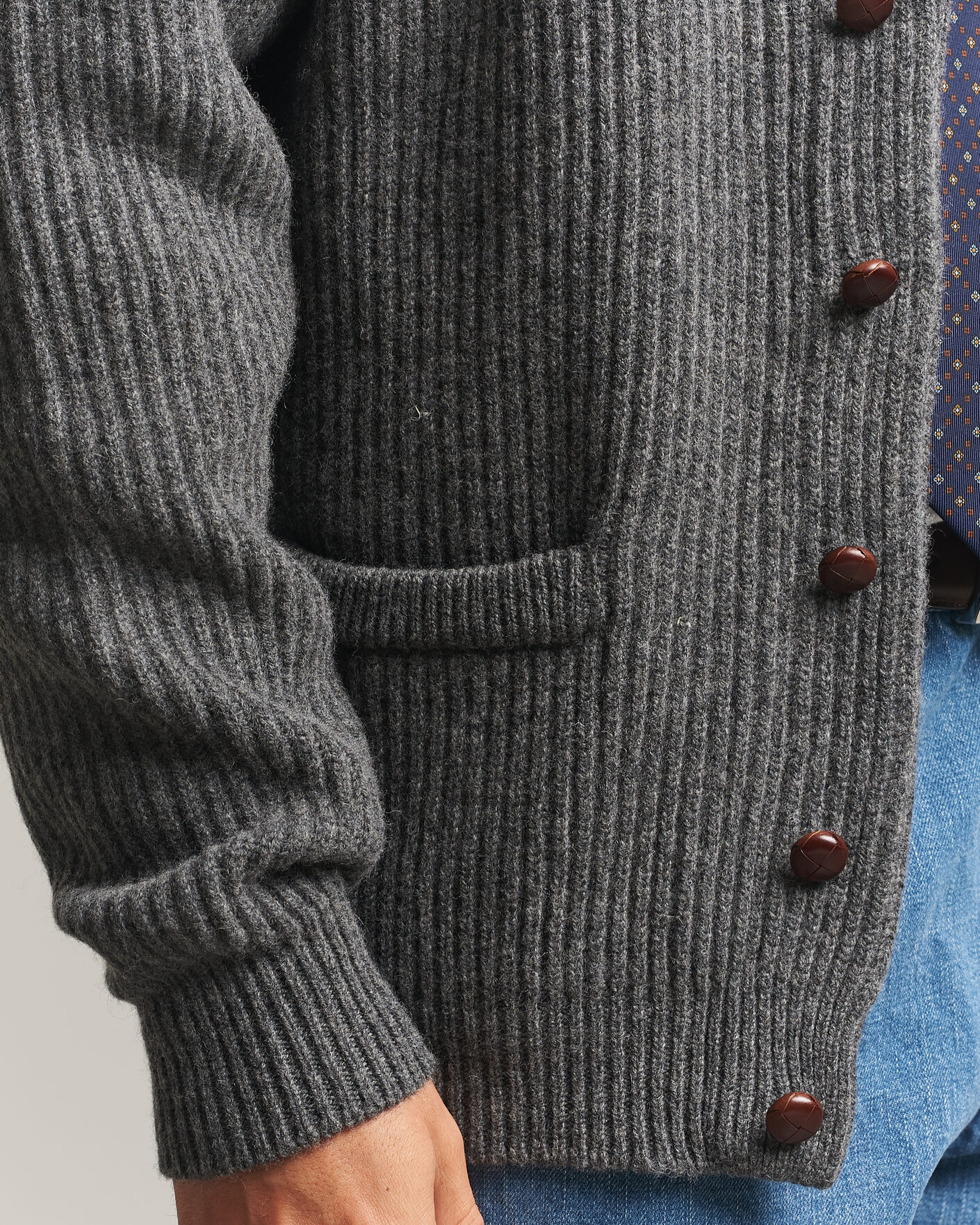 Heren | Truien | Drake's | Lambswool Shawl Collar Rib Cardigan Grey