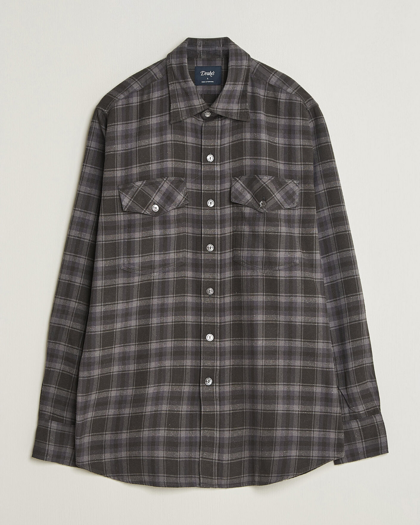 Heren | Overhemden | Drake's | Cotton/Silk Two Pocket Shirt Grey