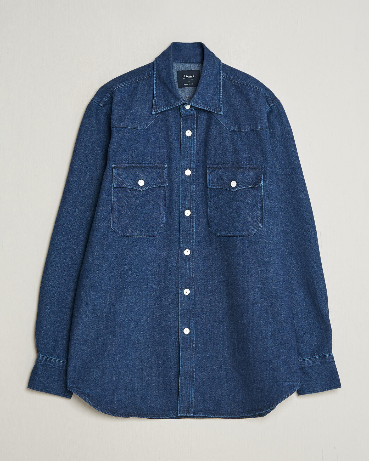 Heren | Overhemden | Drake's | Western Selvedge Denim Shirt Stone Wash Indigo