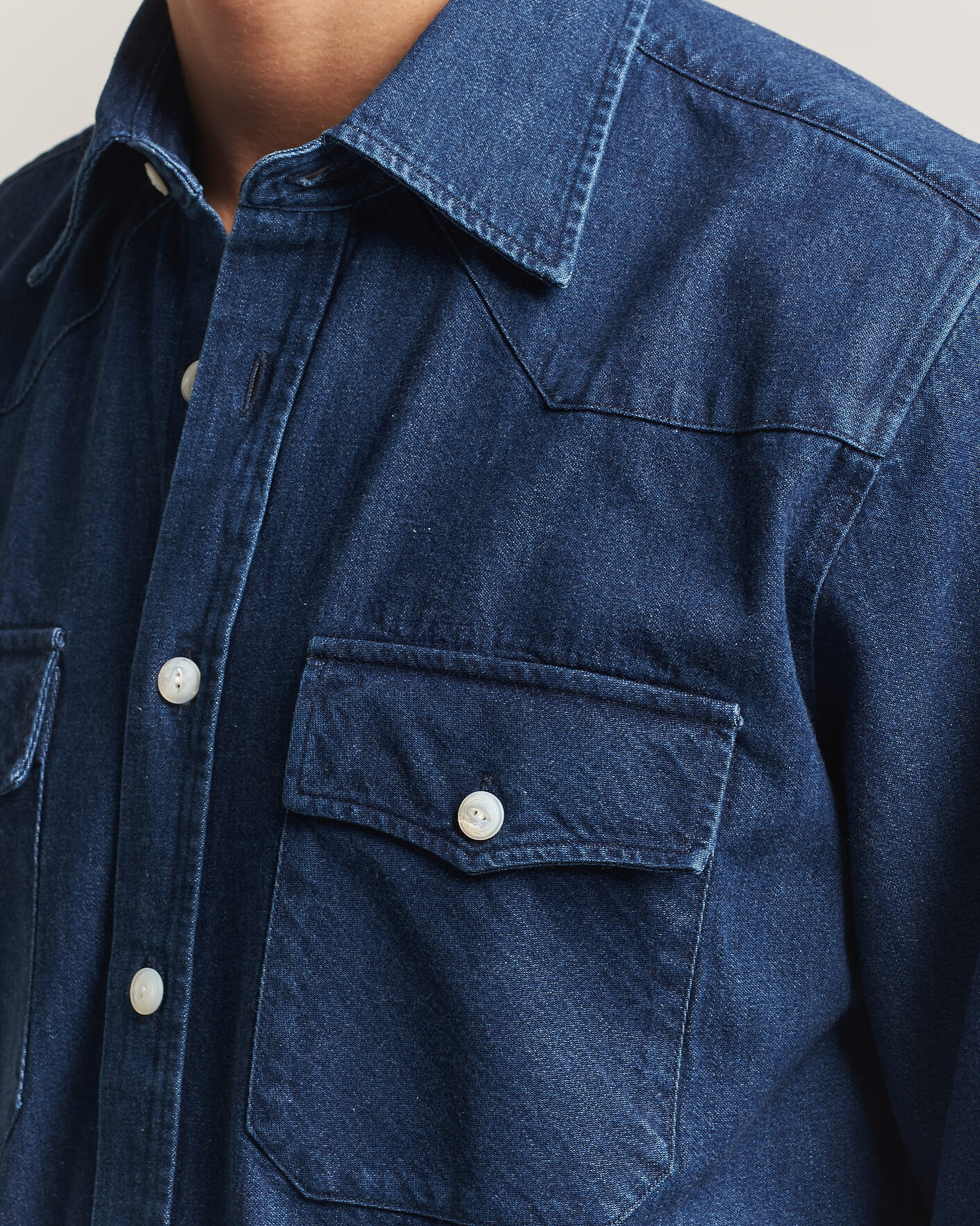Heren | Overhemden | Drake's | Western Selvedge Denim Shirt Stone Wash Indigo