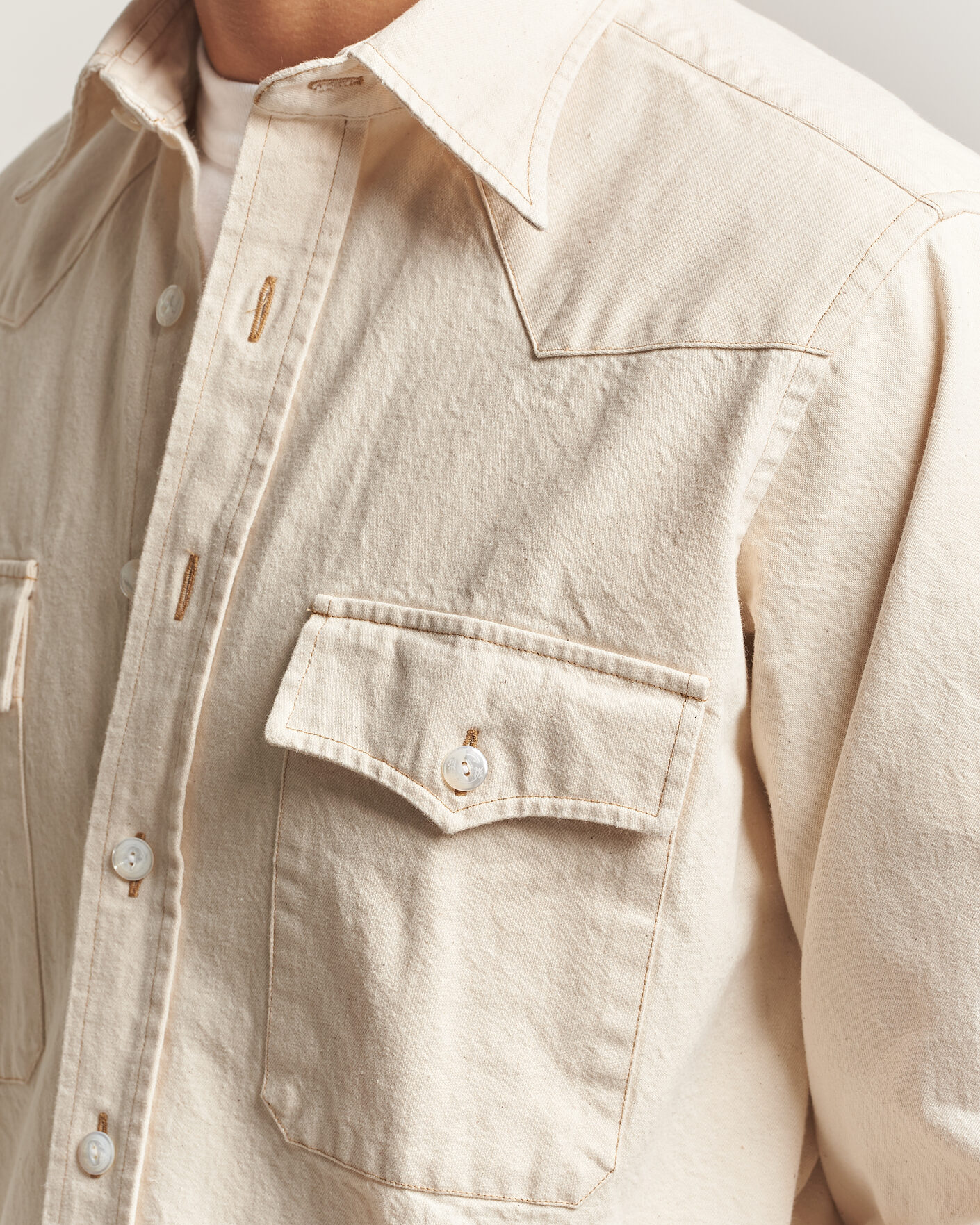 Heren | Overhemden | Drake's | Western Denim Shirt Stone Wash Ecru