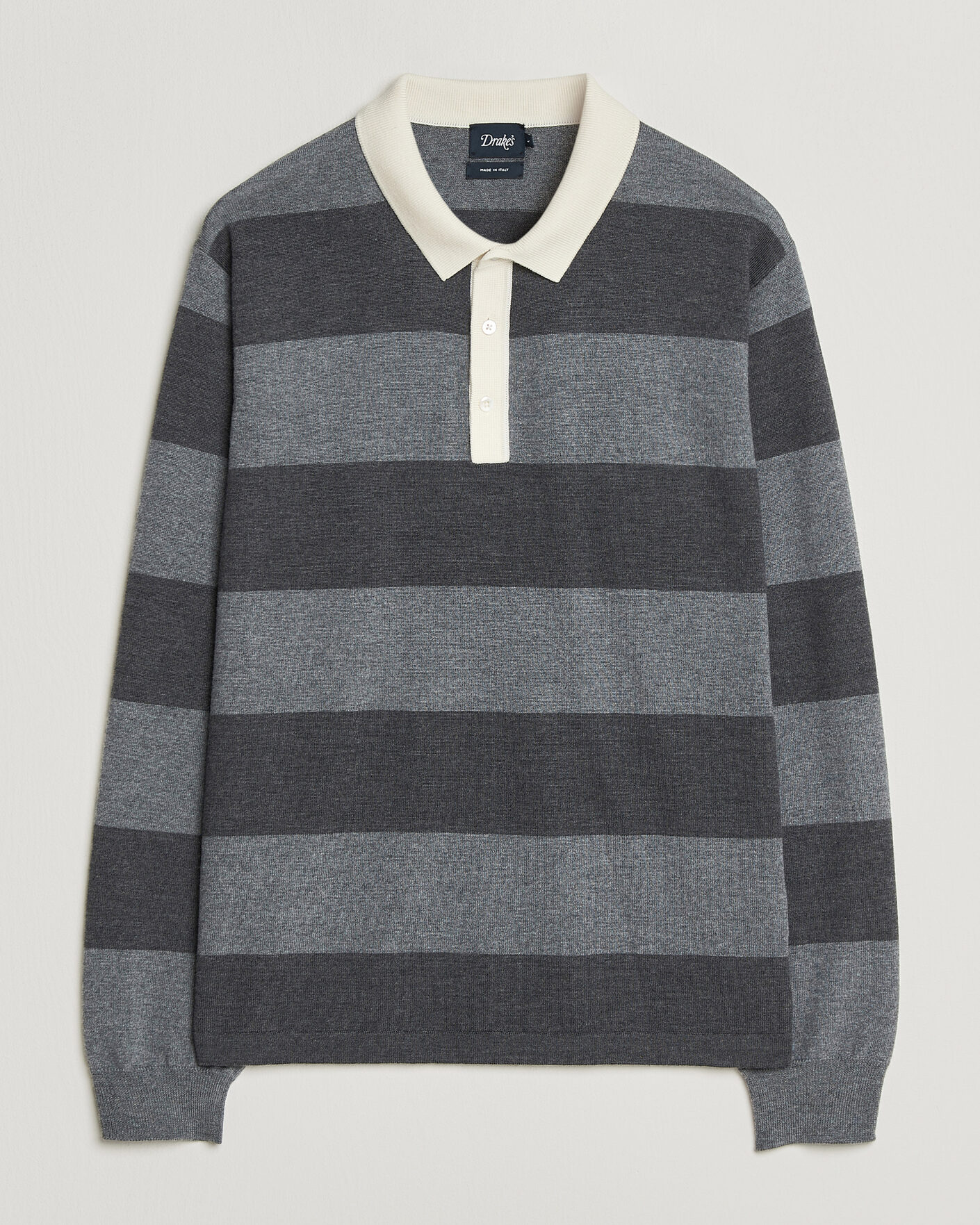 Heren | Truien | Drake's | Block Stripe Knitted Rugby Mid Grey