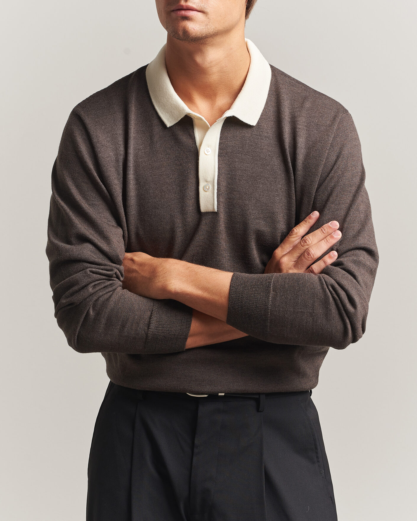 Heren | Truien | Drake's | Solid Knitted Rugby Brown