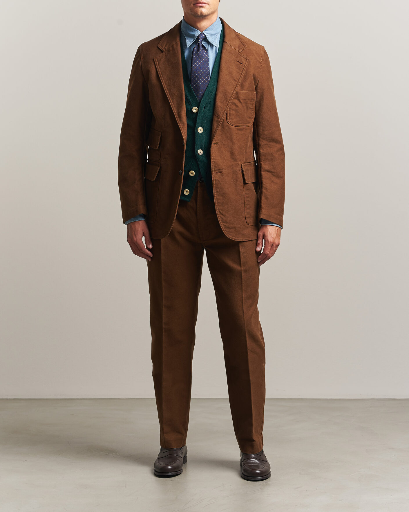 Heren | Broeken | Drake's | MKIV Japanese Moleskin Games Trousers Brown
