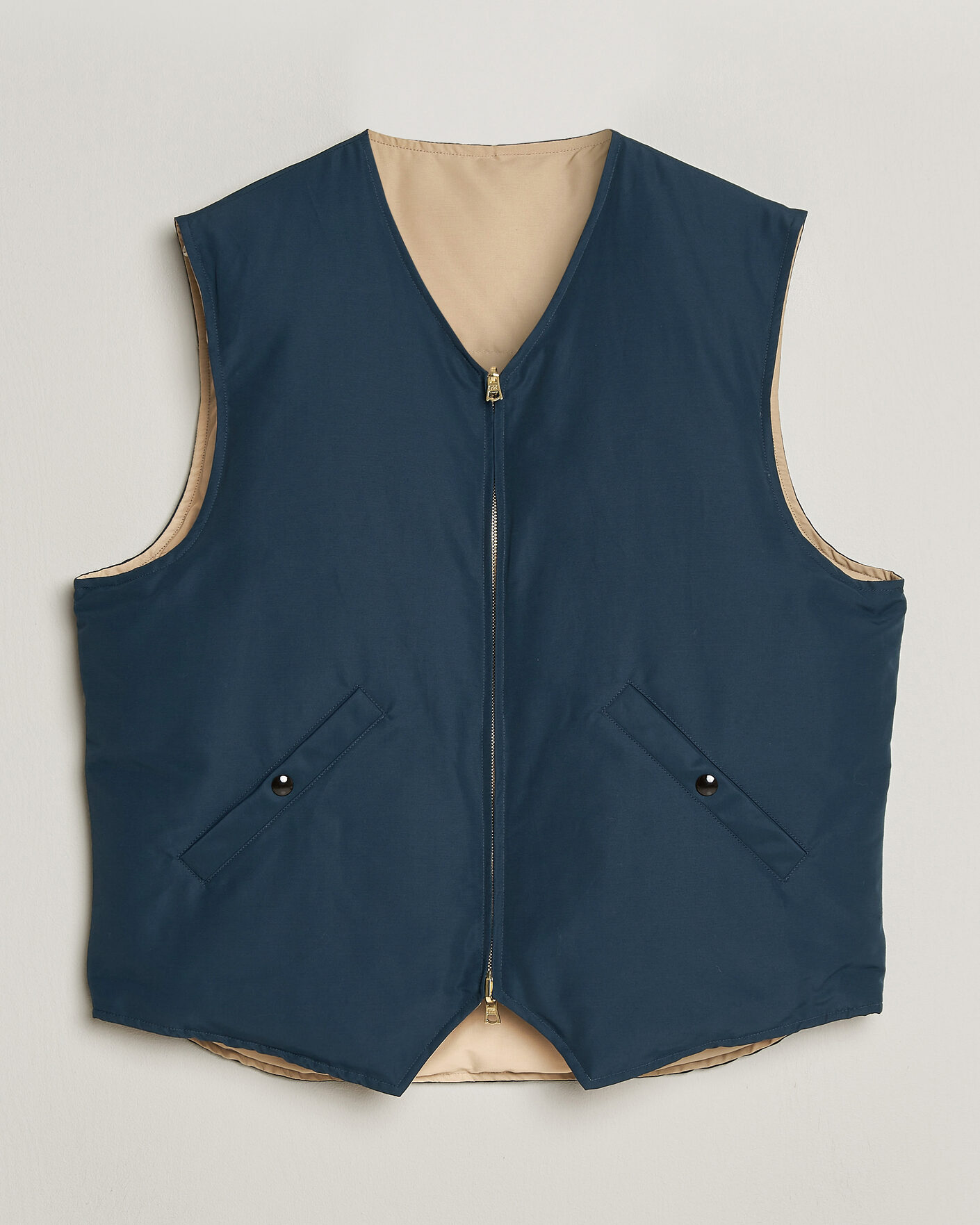 Heren | Gilets | Drake's | Reversible Down Vest Petrol/Ecru