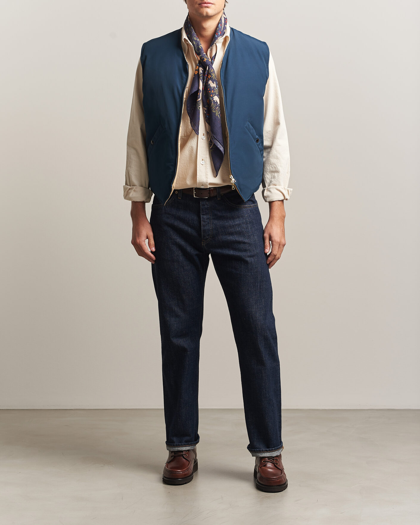 Heren | Gilets | Drake's | Reversible Down Vest Petrol/Ecru