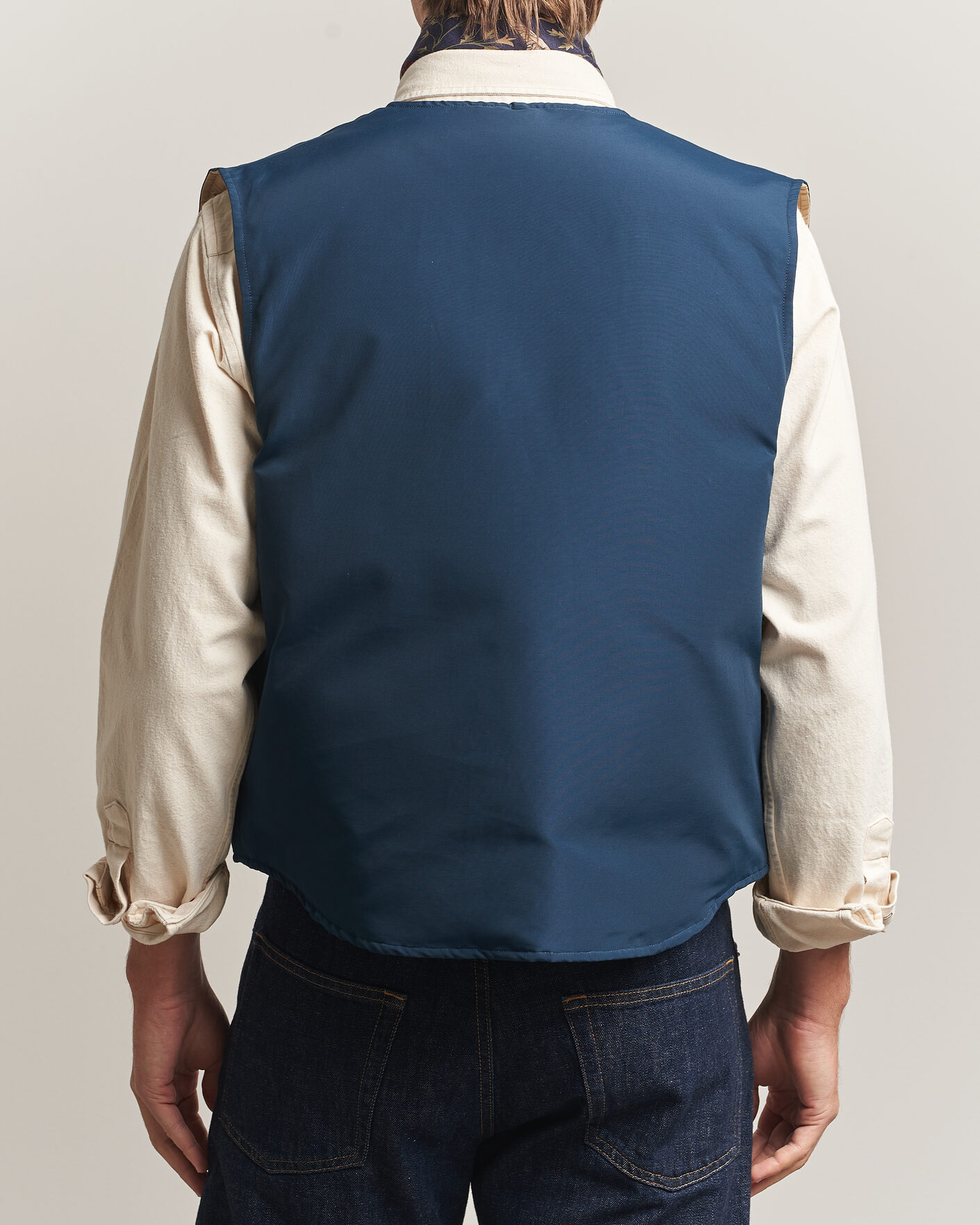 Heren | Gilets | Drake's | Reversible Down Vest Petrol/Ecru