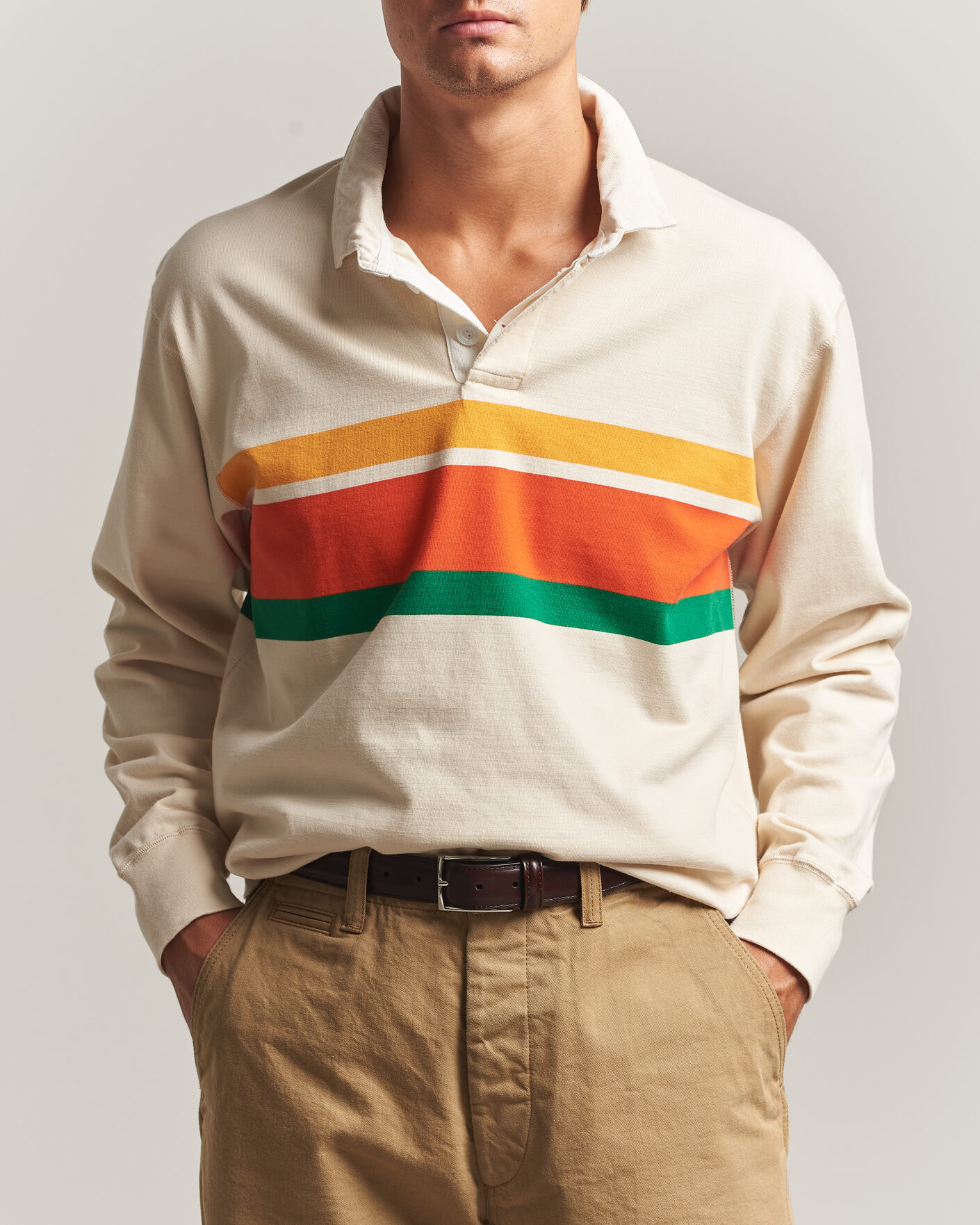Heren | Truien | Drake's | Middle Stripe Rugby Ecru