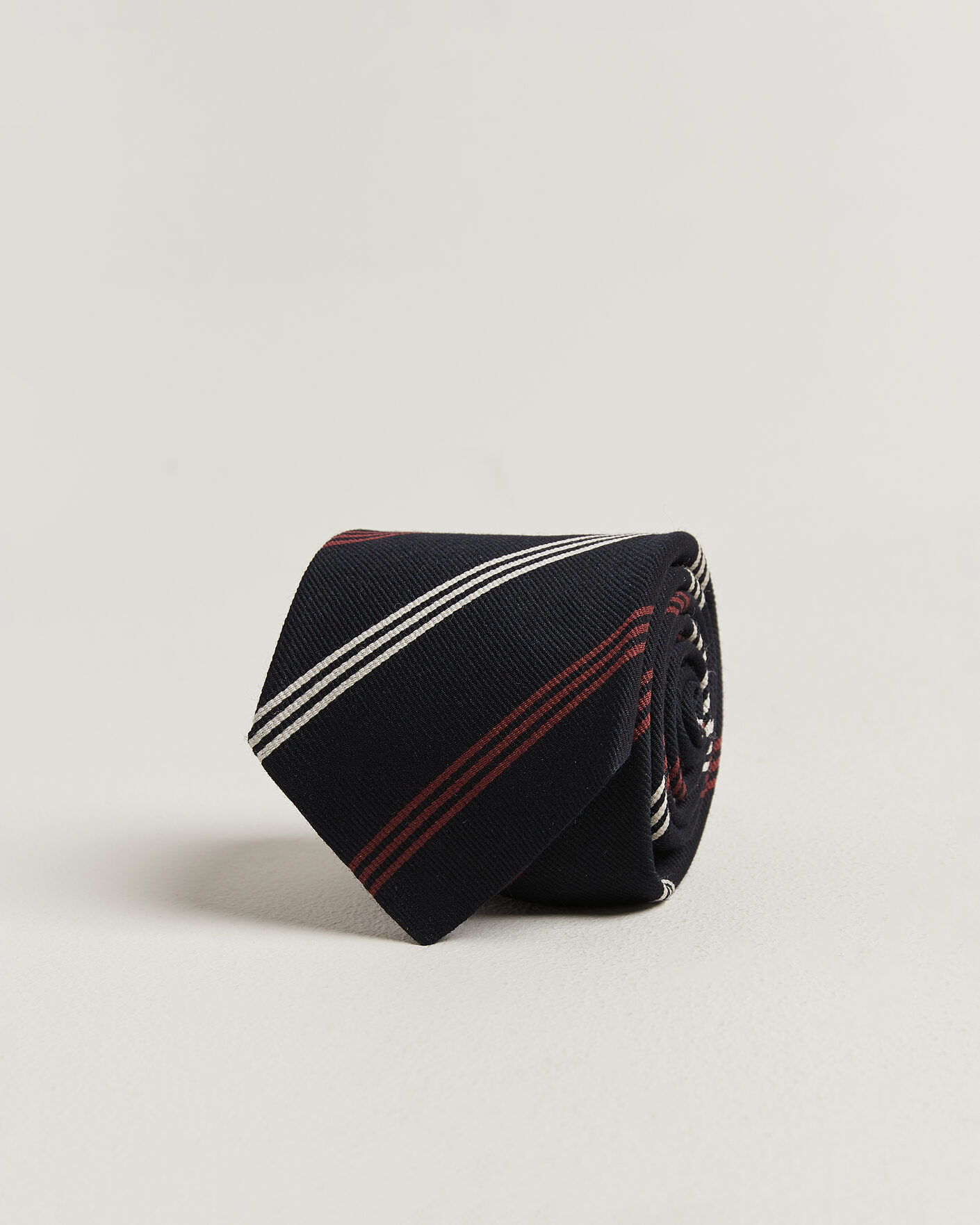 Heren | Stropdassen | Drake's | Reppe Stripe Wool/Silk Tie Navy/Brown/White