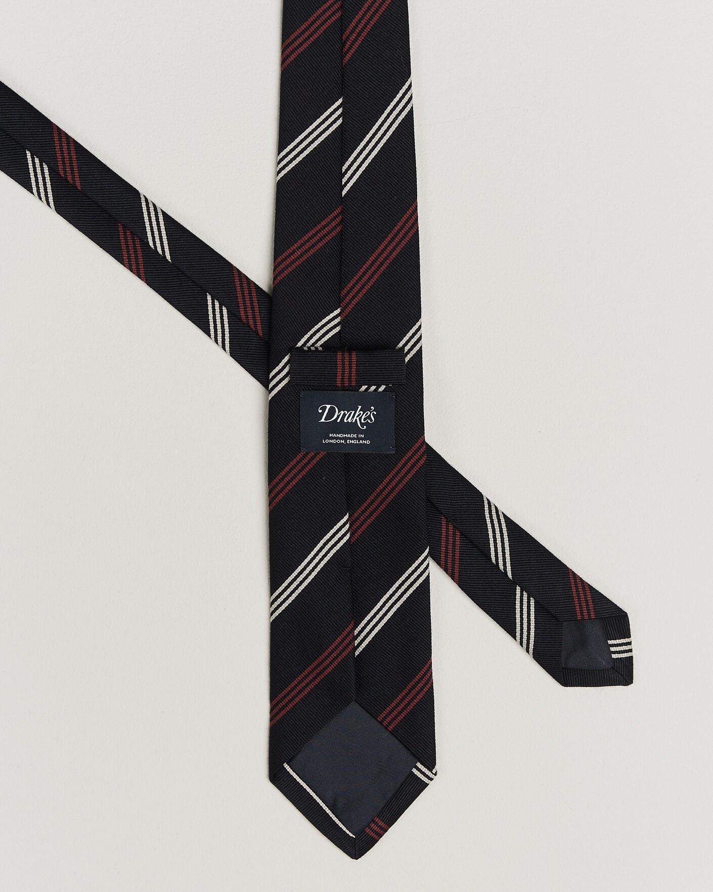 Heren | Stropdassen | Drake's | Reppe Stripe Wool/Silk Tie Navy/Brown/White
