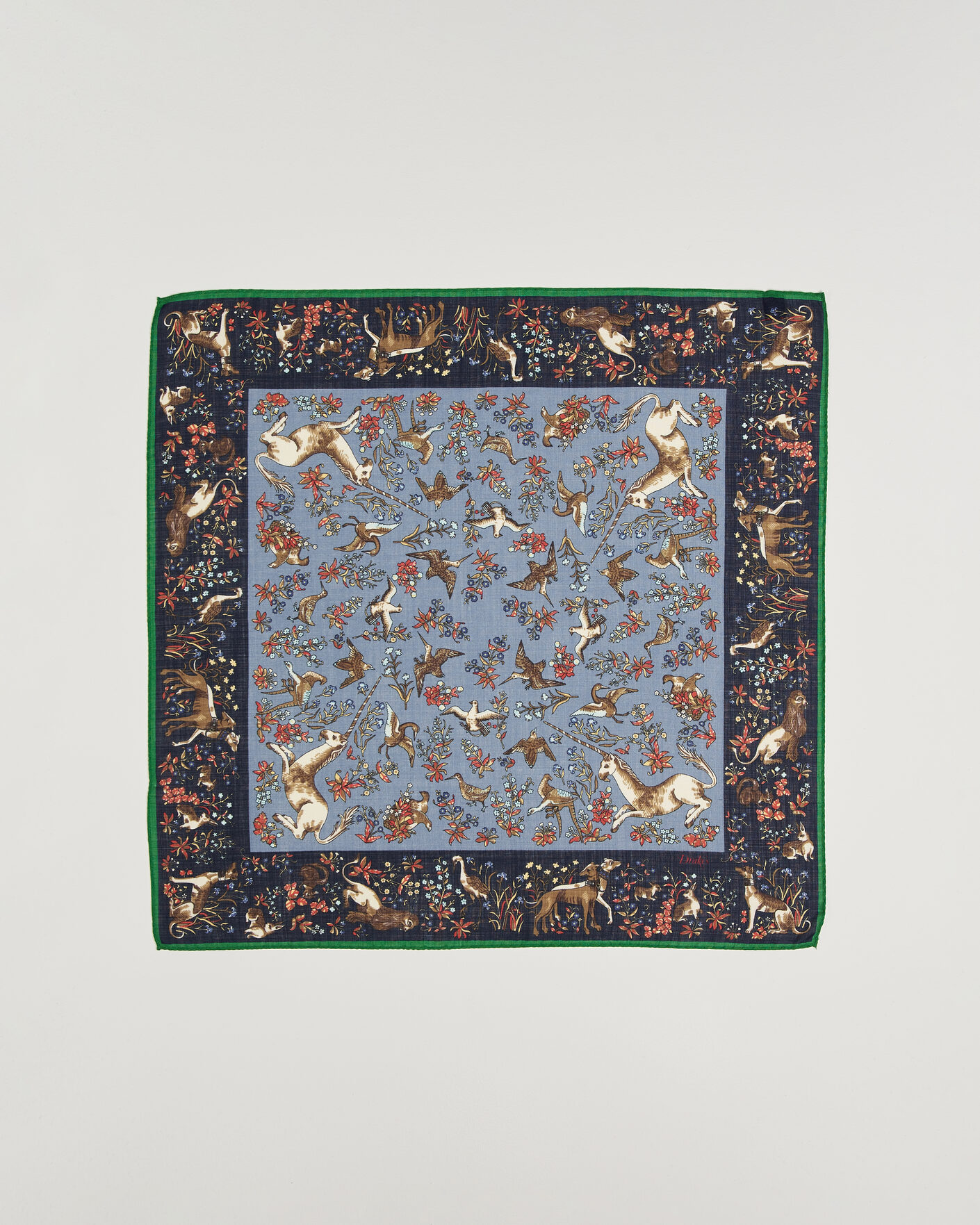 Heren | Sjaals | Drake's | Unicorn Tapestry Wool/Silk Bandana Navy