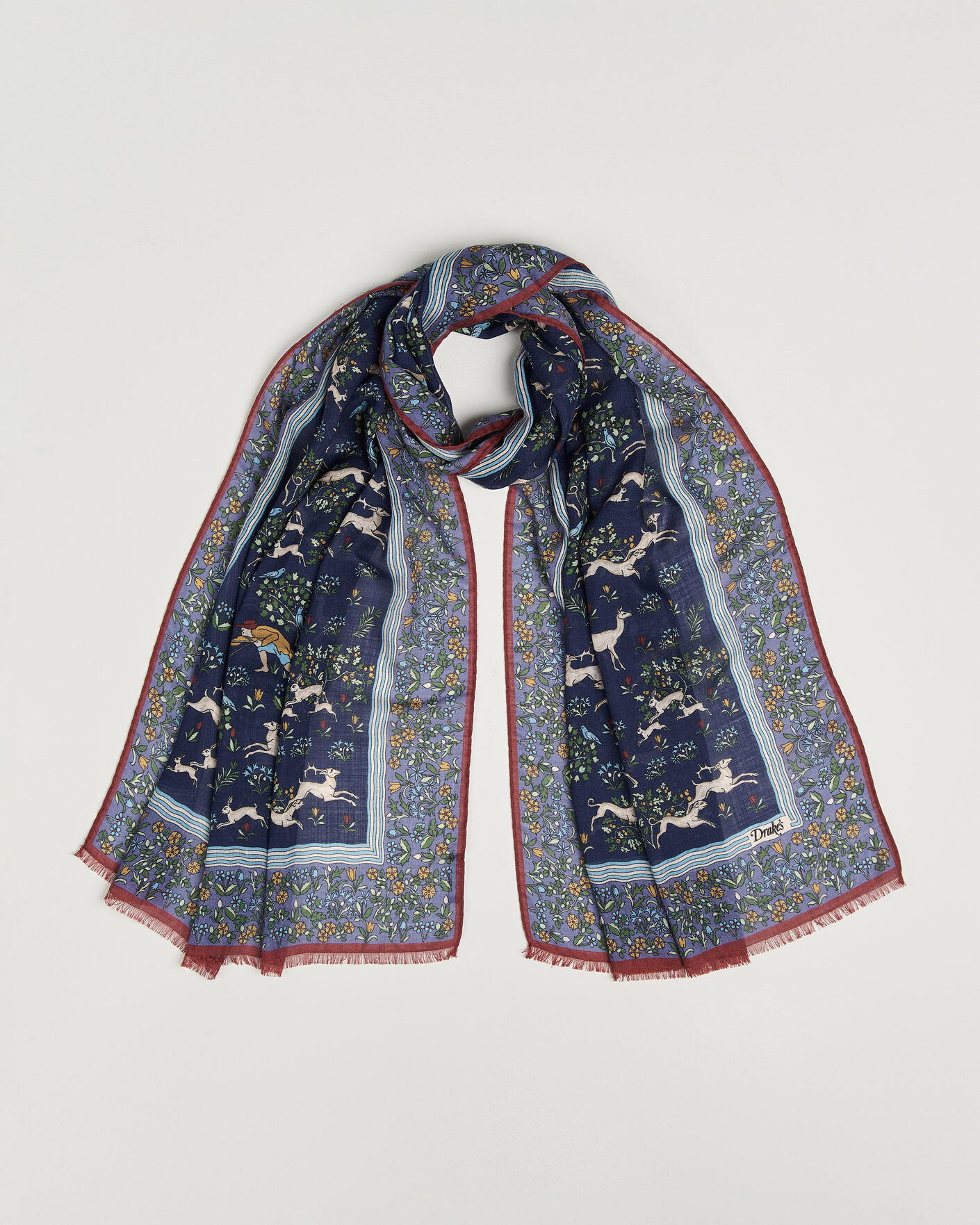Heren | Sjaals | Drake's | Archival Animals Wool/Silk Scarf Navy