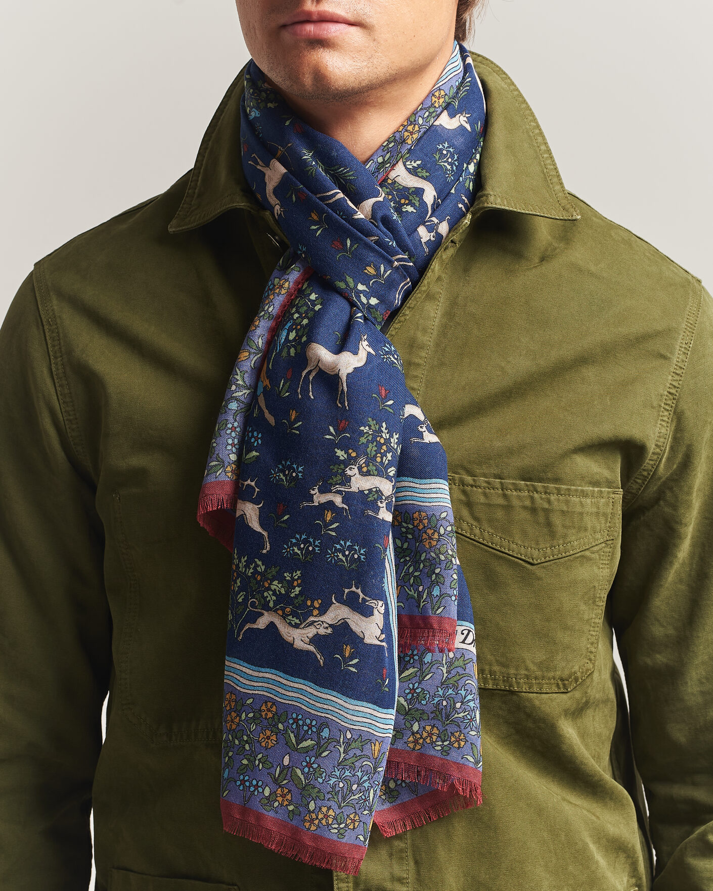 Heren | Sjaals | Drake's | Archival Animals Wool/Silk Scarf Navy
