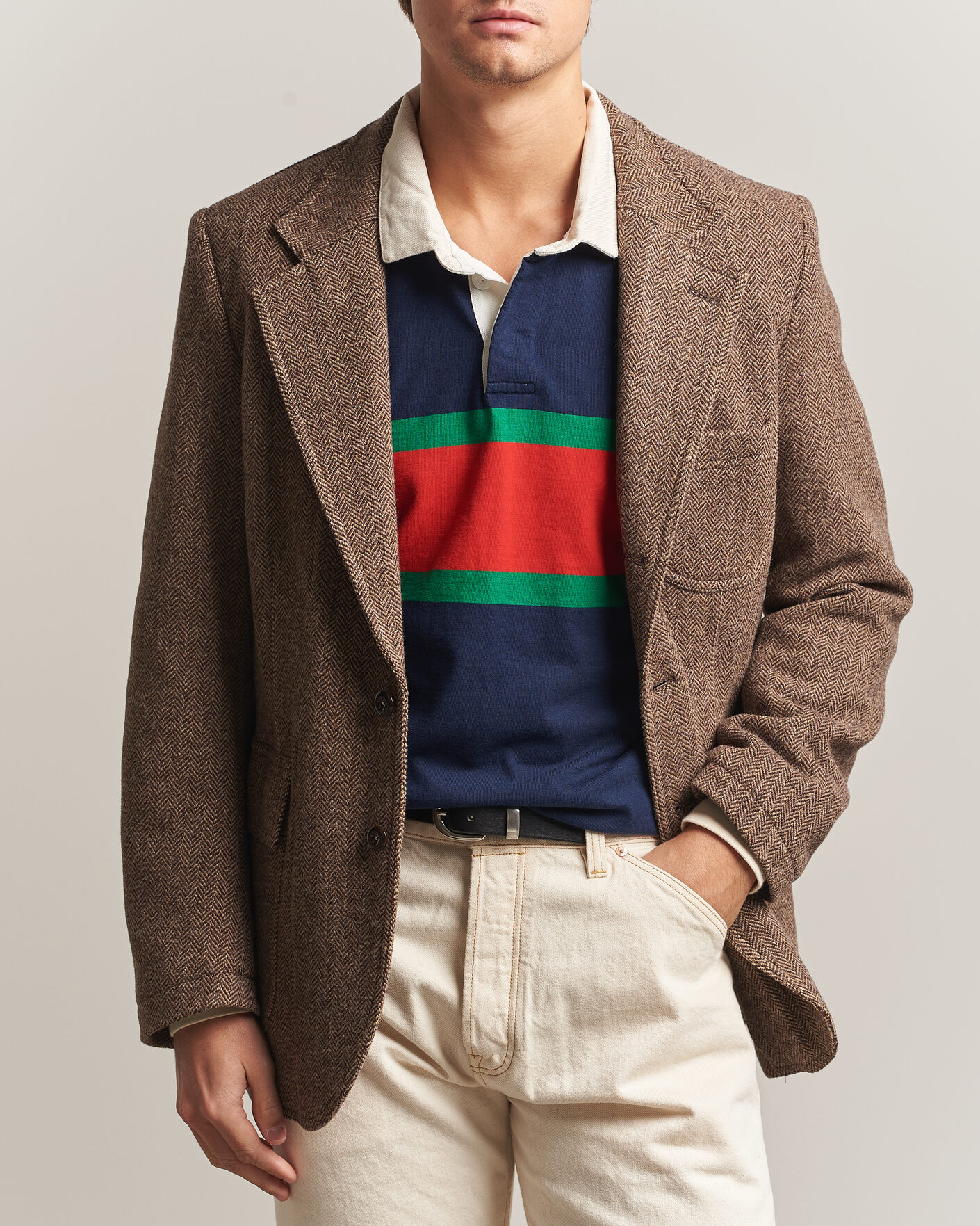 Heren | Blazers | Drake's | MKVII Tweed Herringbone Games Blazer Brown
