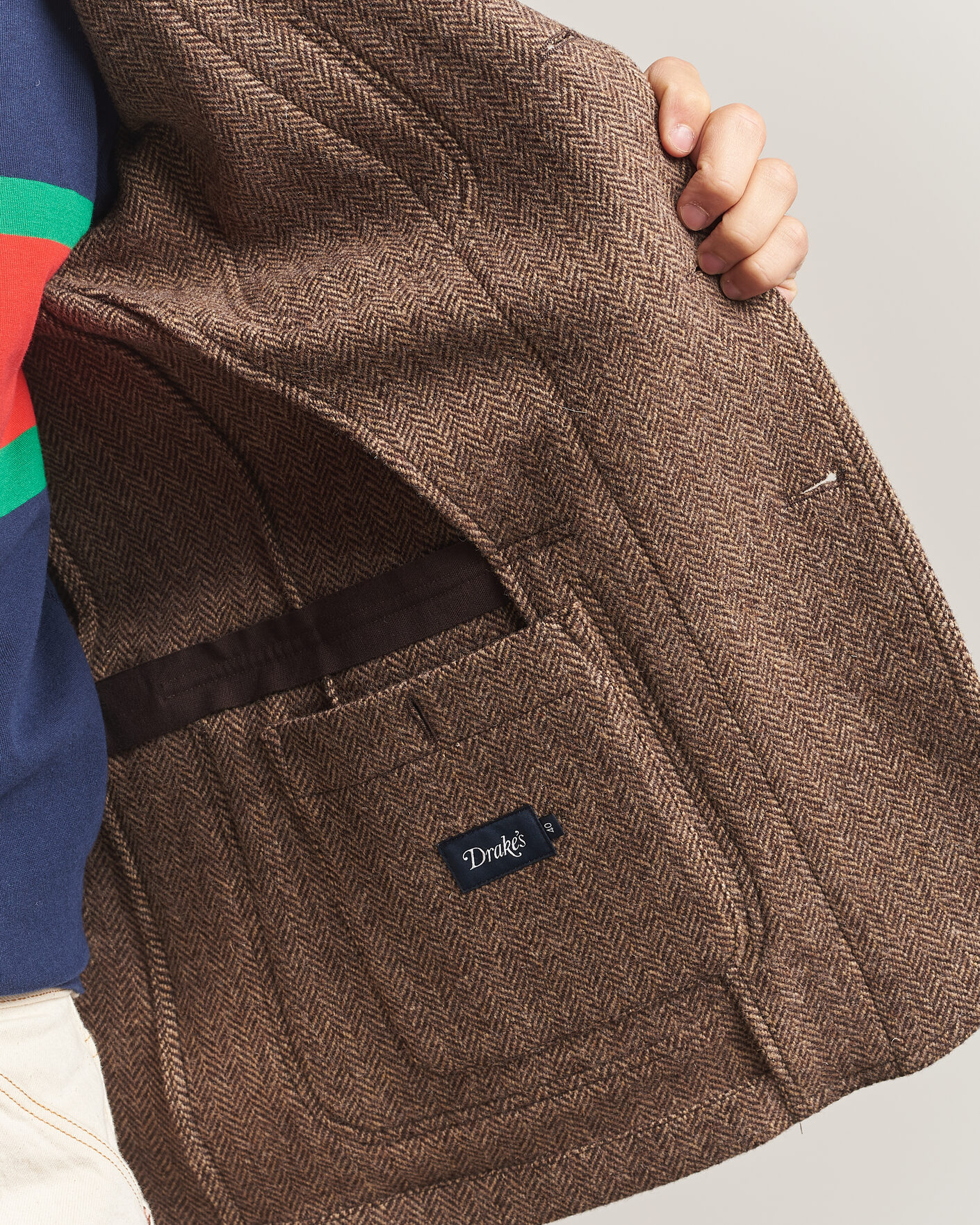 Heren | Blazers | Drake's | MKVII Tweed Herringbone Games Blazer Brown