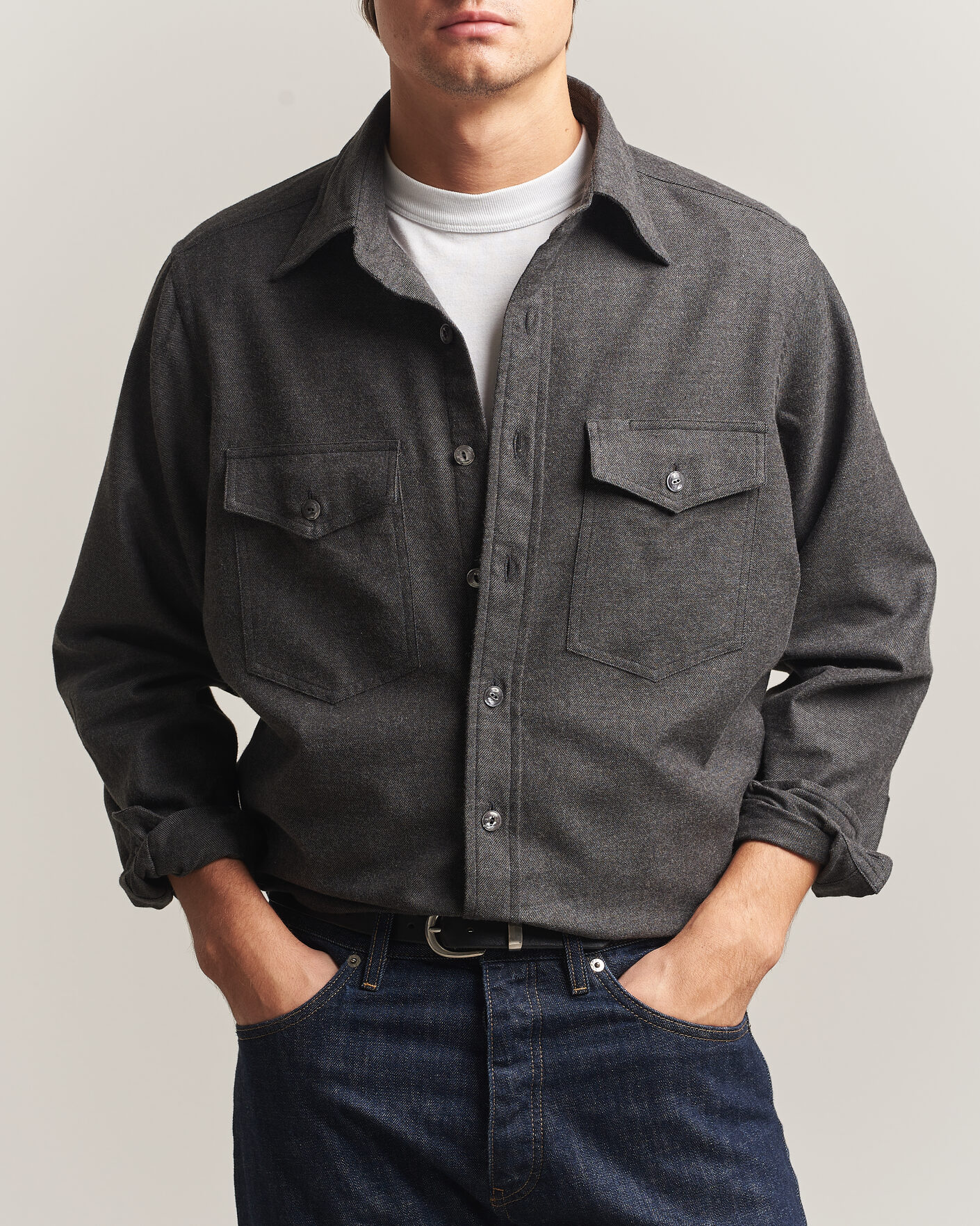Heren | Overhemden | Drake's | Two Pocket Casual Shirt Grey