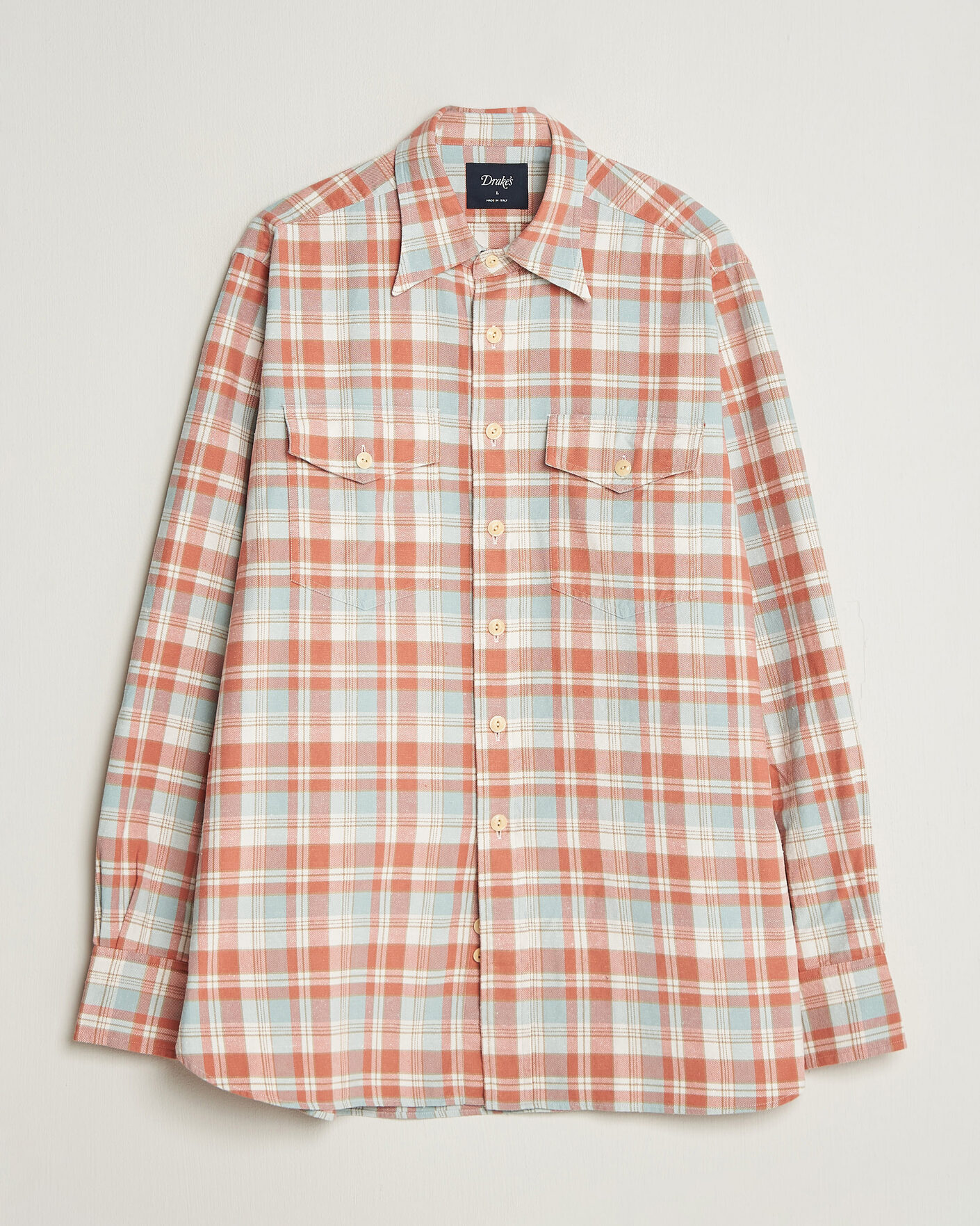 Heren | Overhemden | Drake's | Two Pocket Check Shirt Pink/Blue