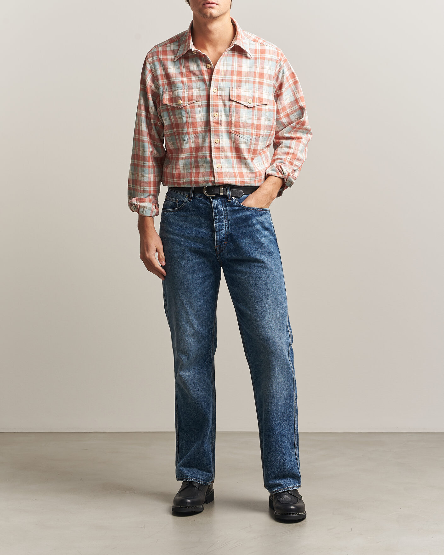 Heren | Overhemden | Drake's | Two Pocket Check Shirt Pink/Blue