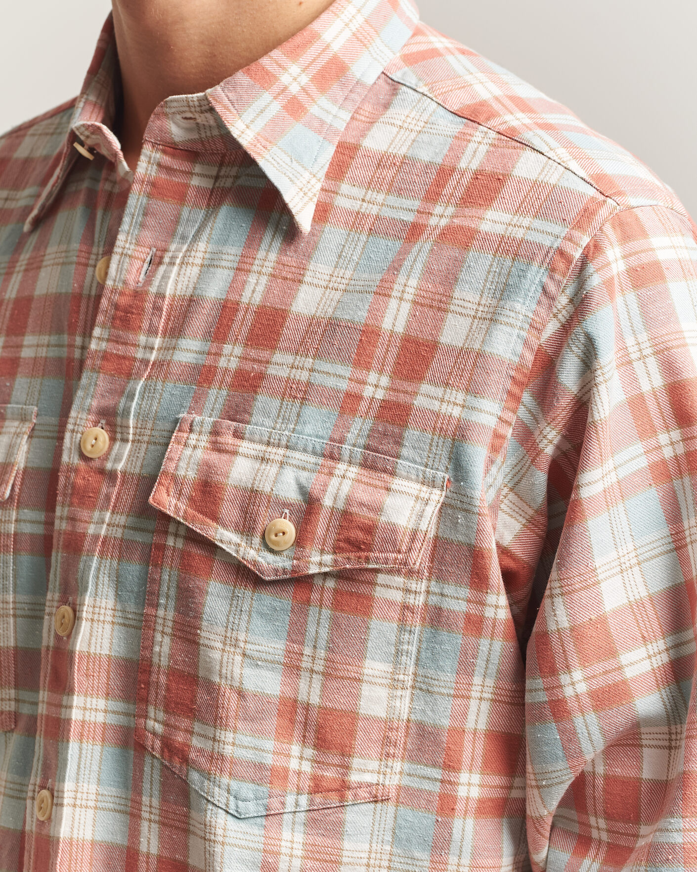 Heren | Overhemden | Drake's | Two Pocket Check Shirt Pink/Blue