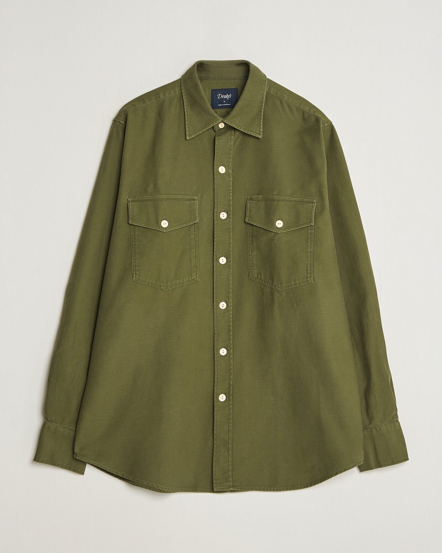 Heren | Overhemden | Drake's | Two Pocket Casual Cotton Shirt Olive
