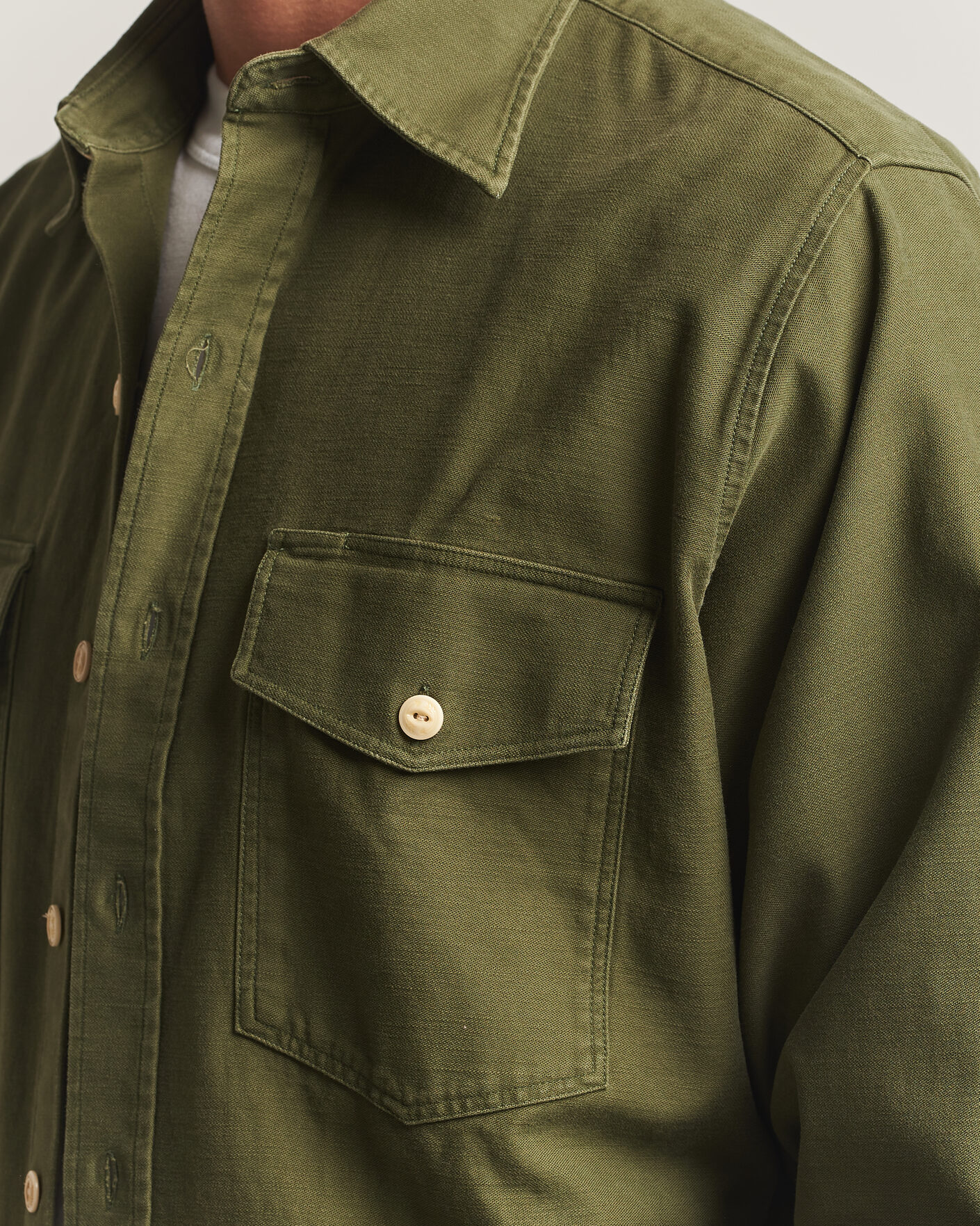 Heren | Overhemden | Drake's | Two Pocket Casual Cotton Shirt Olive
