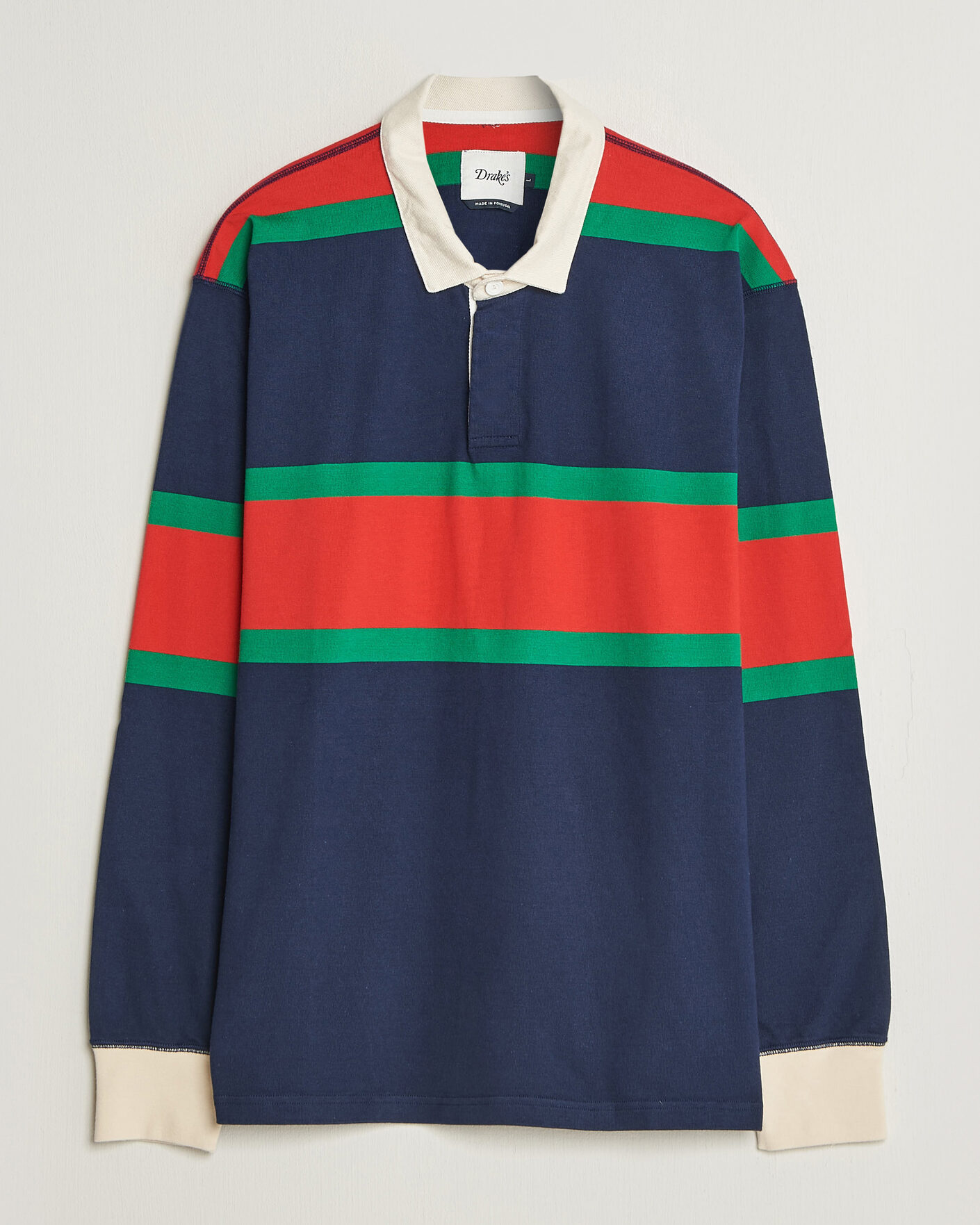 Heren | Truien | Drake's | Middle Stripe Rugby Navy/Red/Green