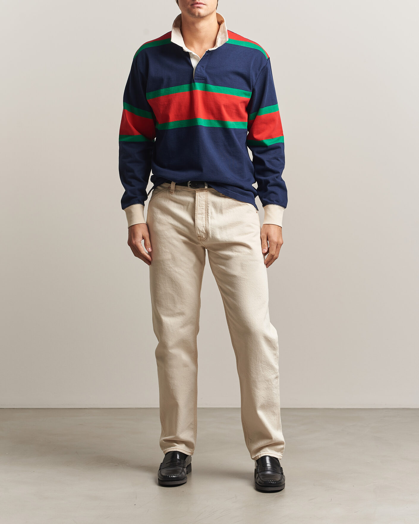 Heren | Truien | Drake's | Middle Stripe Rugby Navy/Red/Green