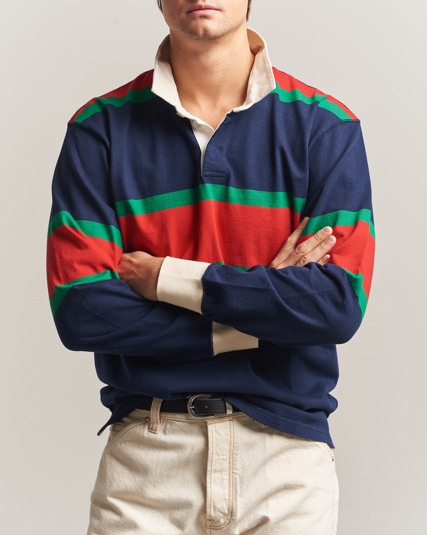 Heren | Truien | Drake's | Middle Stripe Rugby Navy/Red/Green