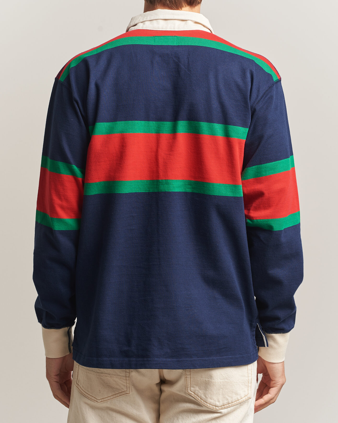 Heren | Truien | Drake's | Middle Stripe Rugby Navy/Red/Green